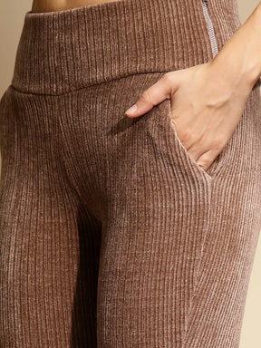 Brown Solid Mid Rise Boot cut Jegging For Girl's & Women