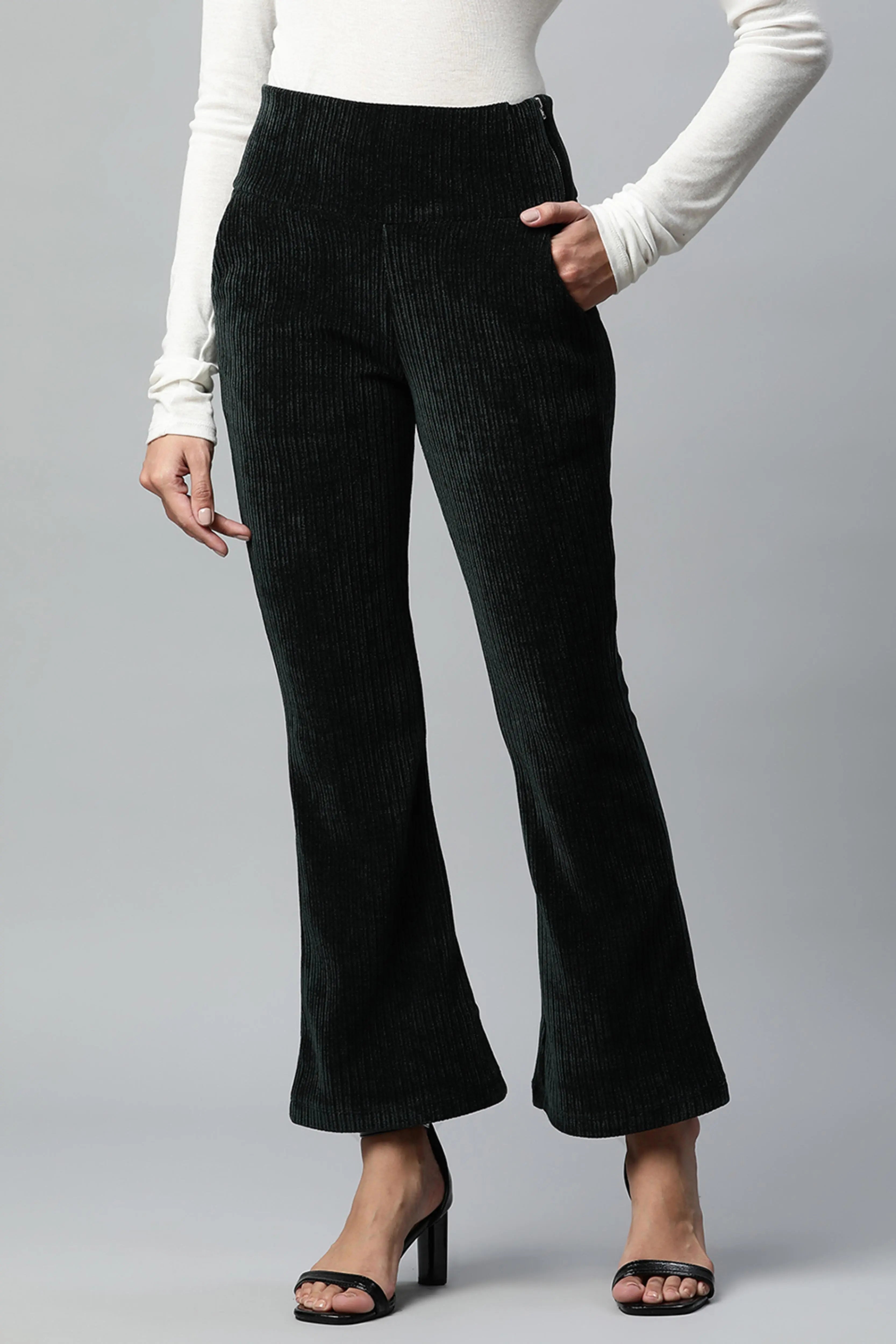Bootcut Ankle Length Bottle Green Cordroy Jegging