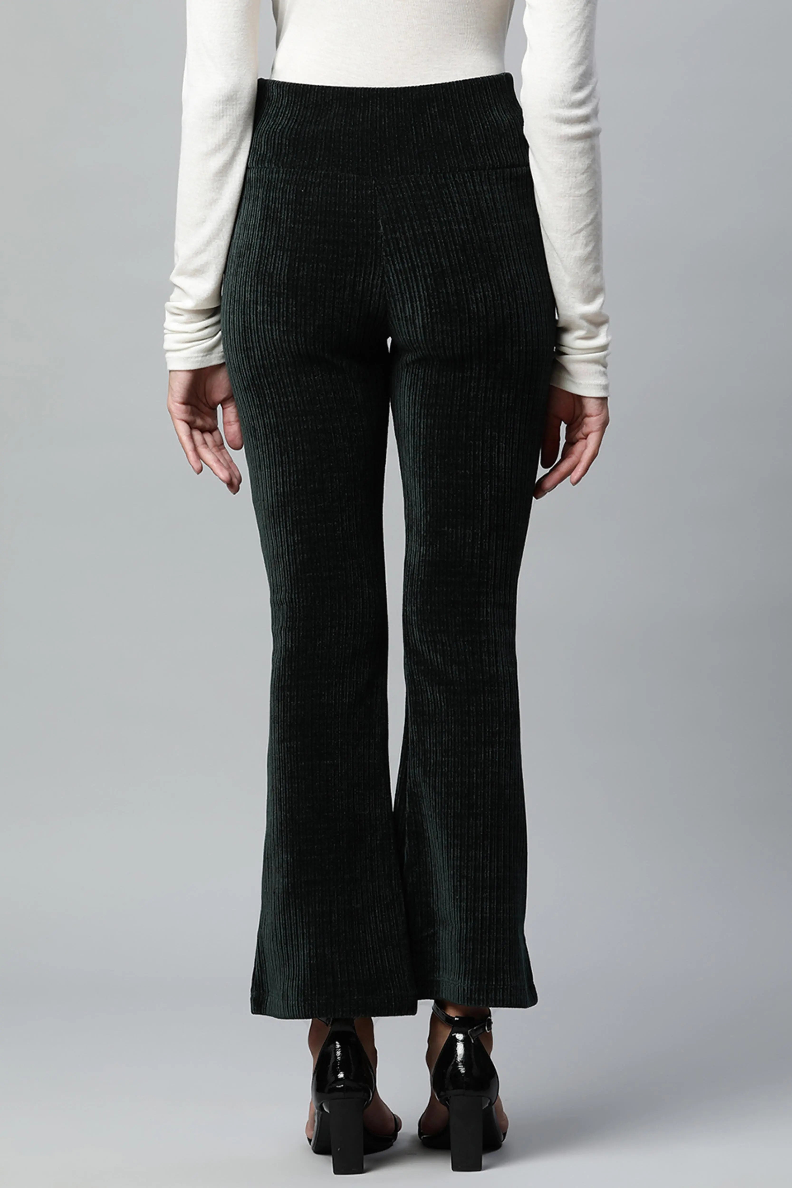 Bootcut Ankle Length Bottle Green Cordroy Jegging