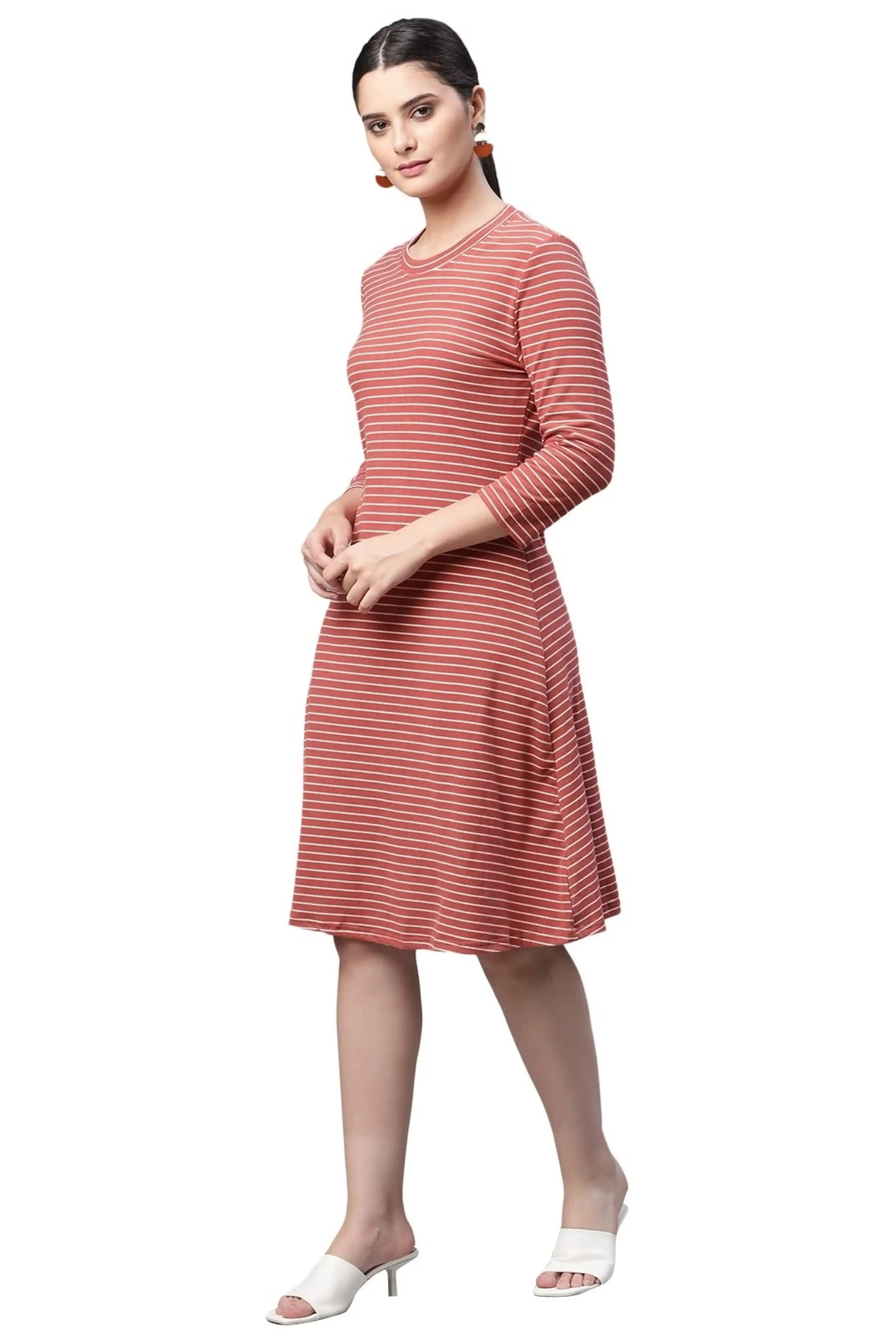 Orange & White Striped Hosiery Dress