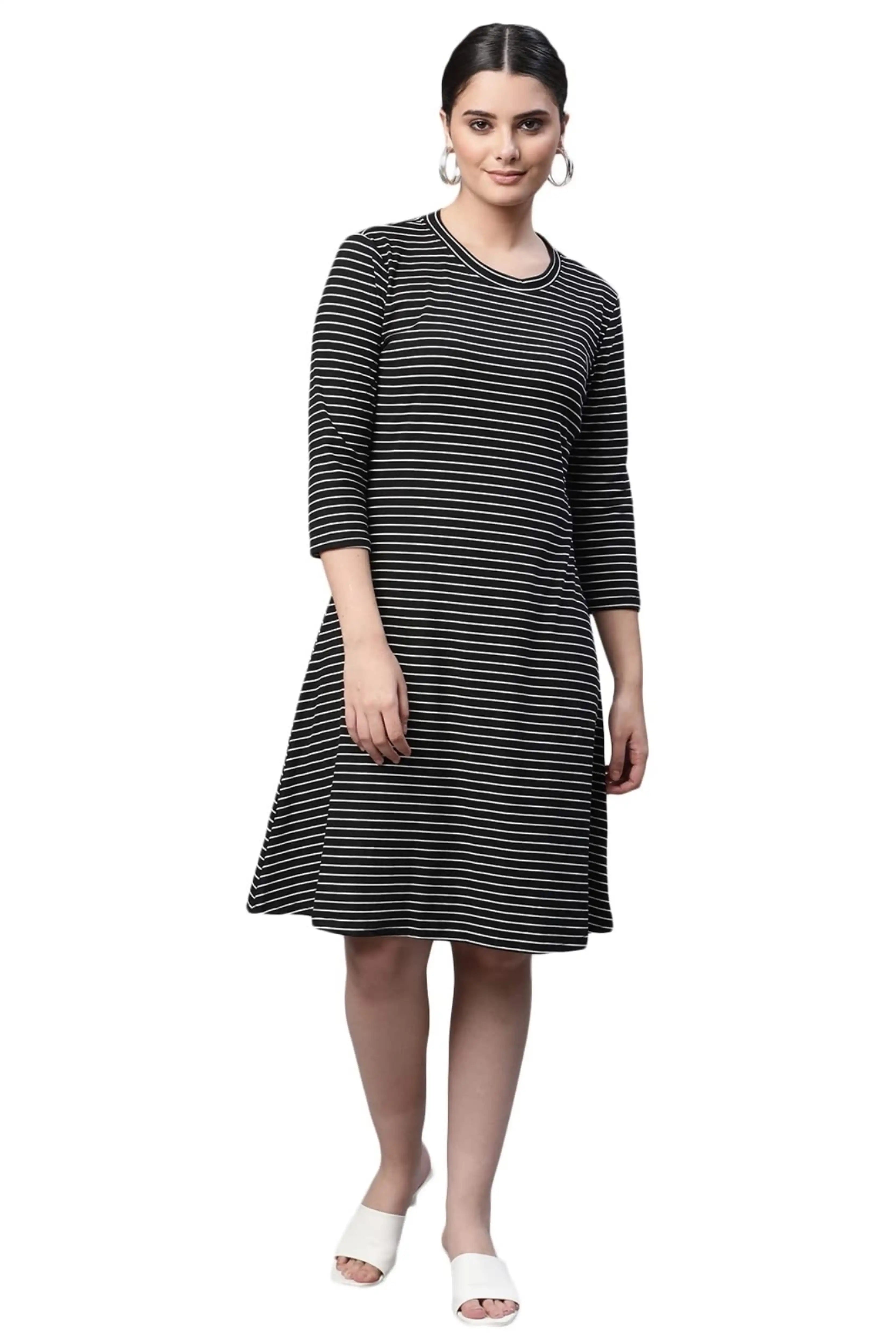 Black & White Striped Hosiery Dress