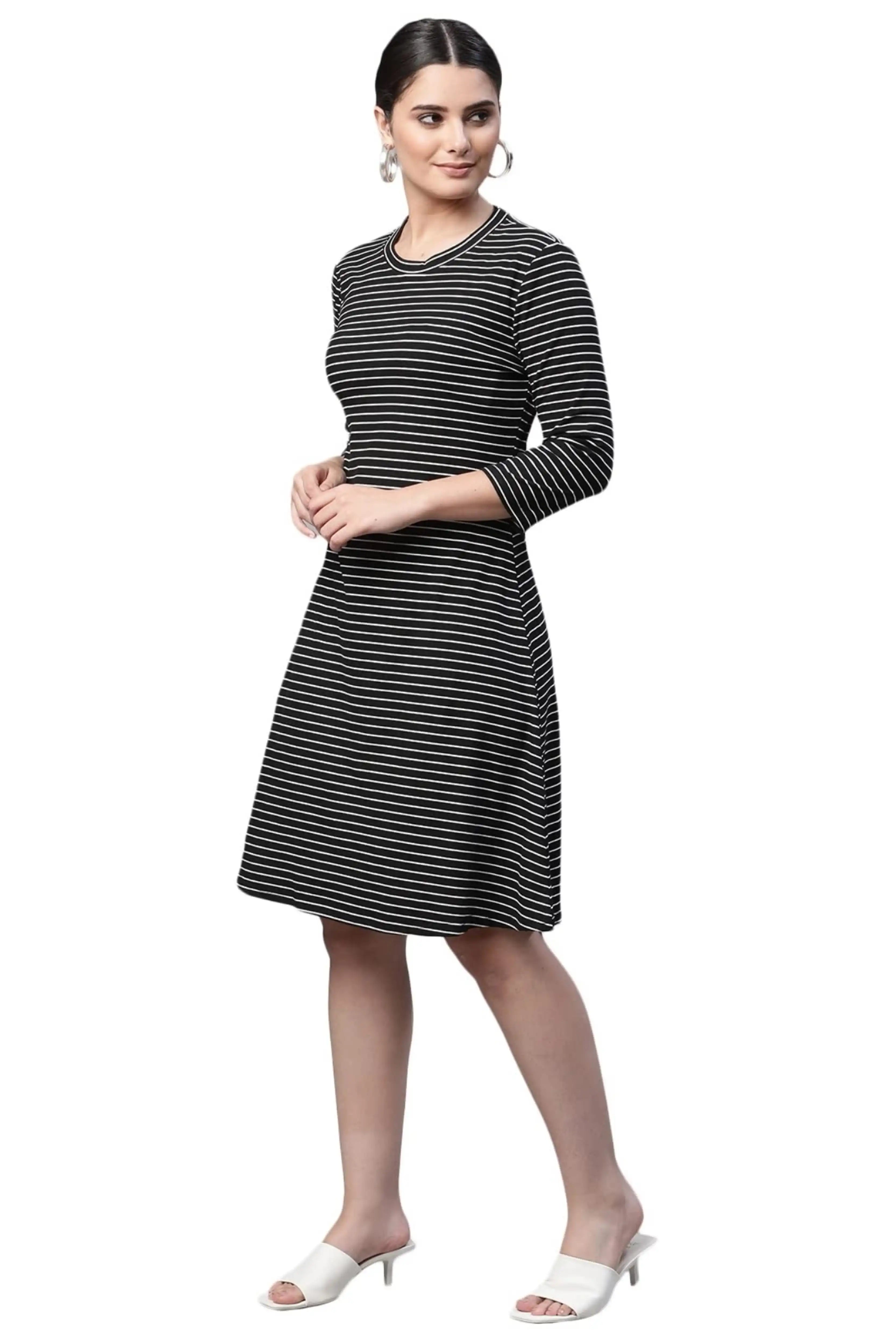 Black & White Striped Hosiery Dress