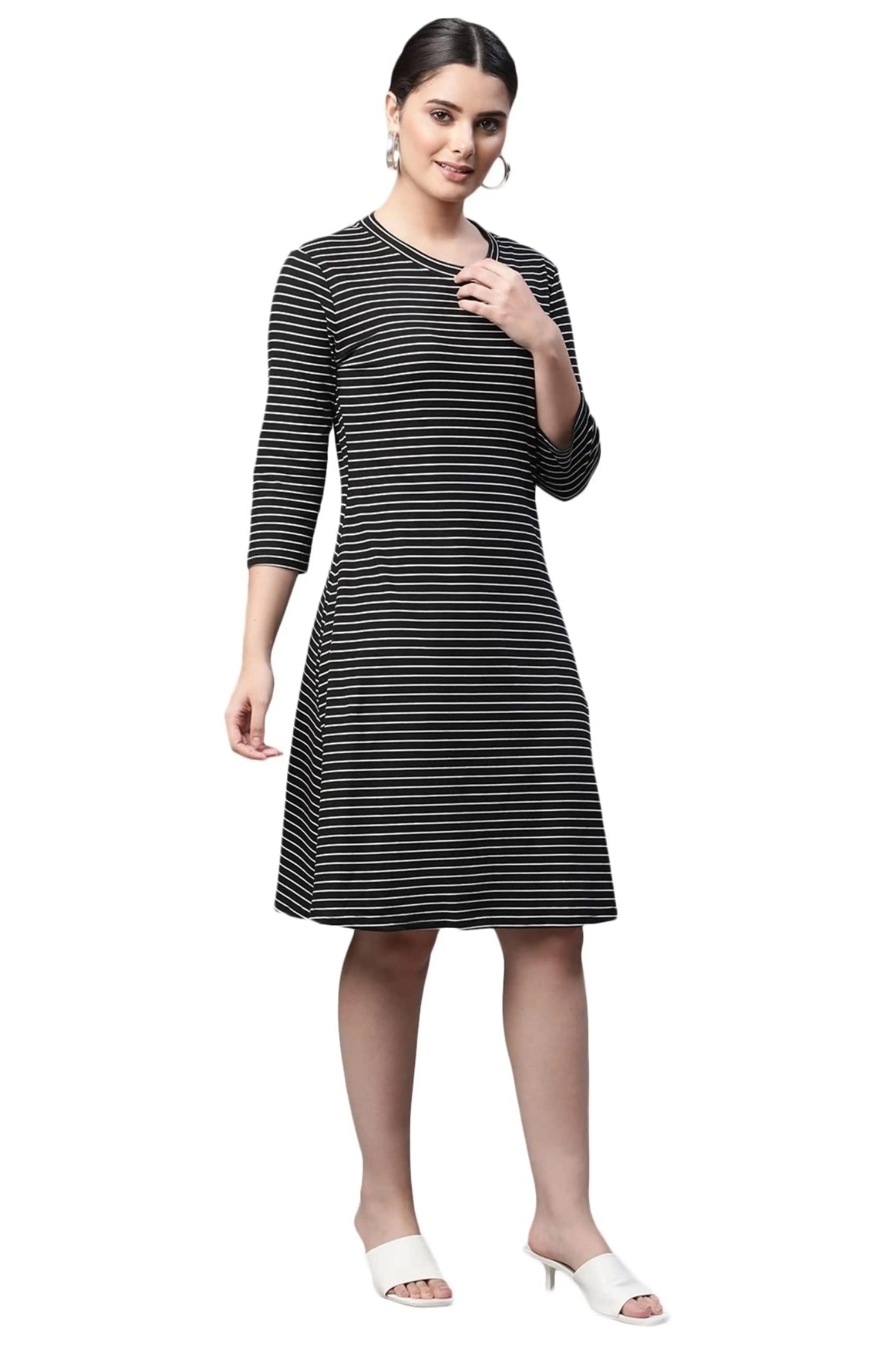 Black & White Striped Hosiery Dress