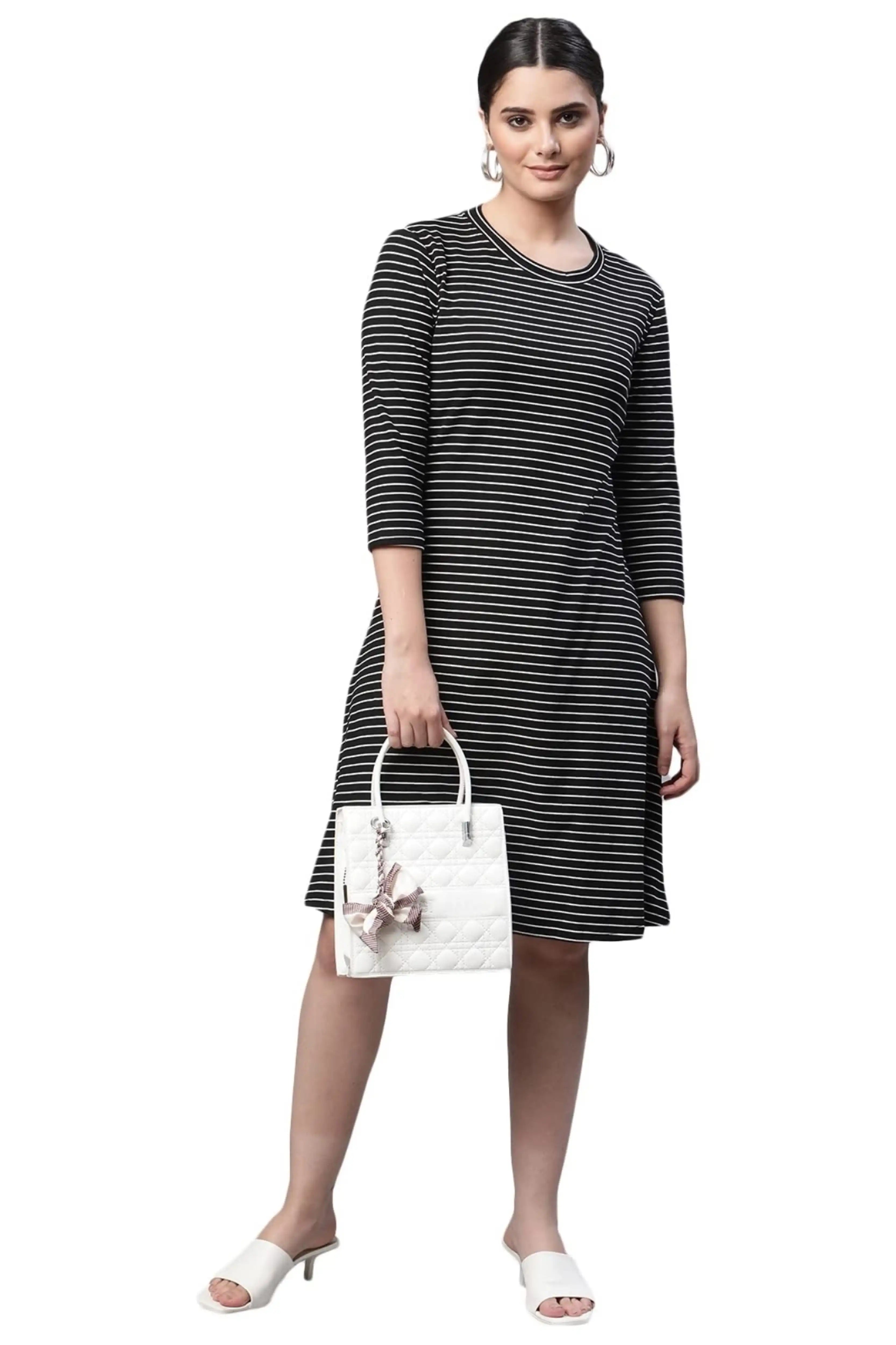 Black & White Striped Hosiery Dress