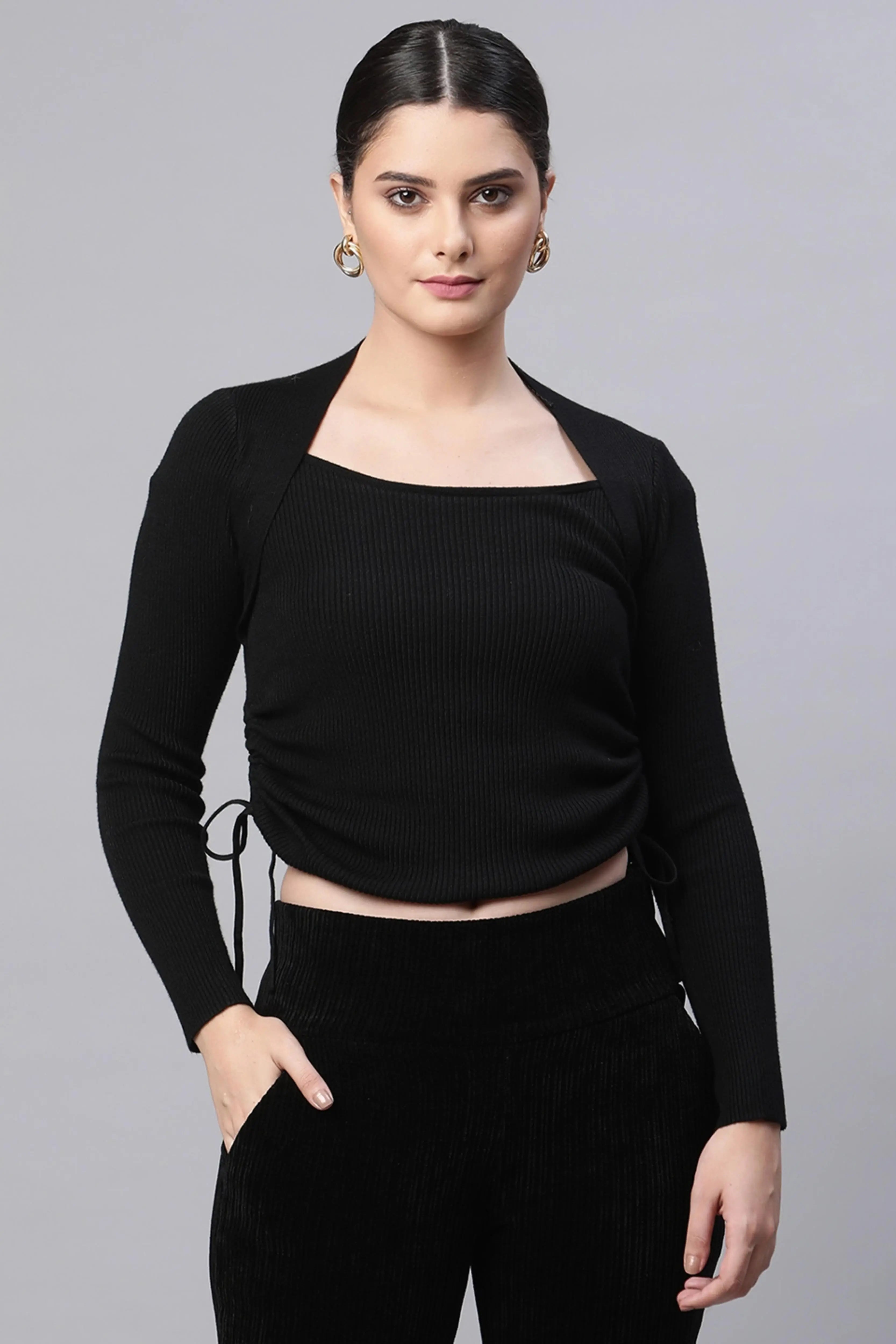 Women V-Neck Ribbed