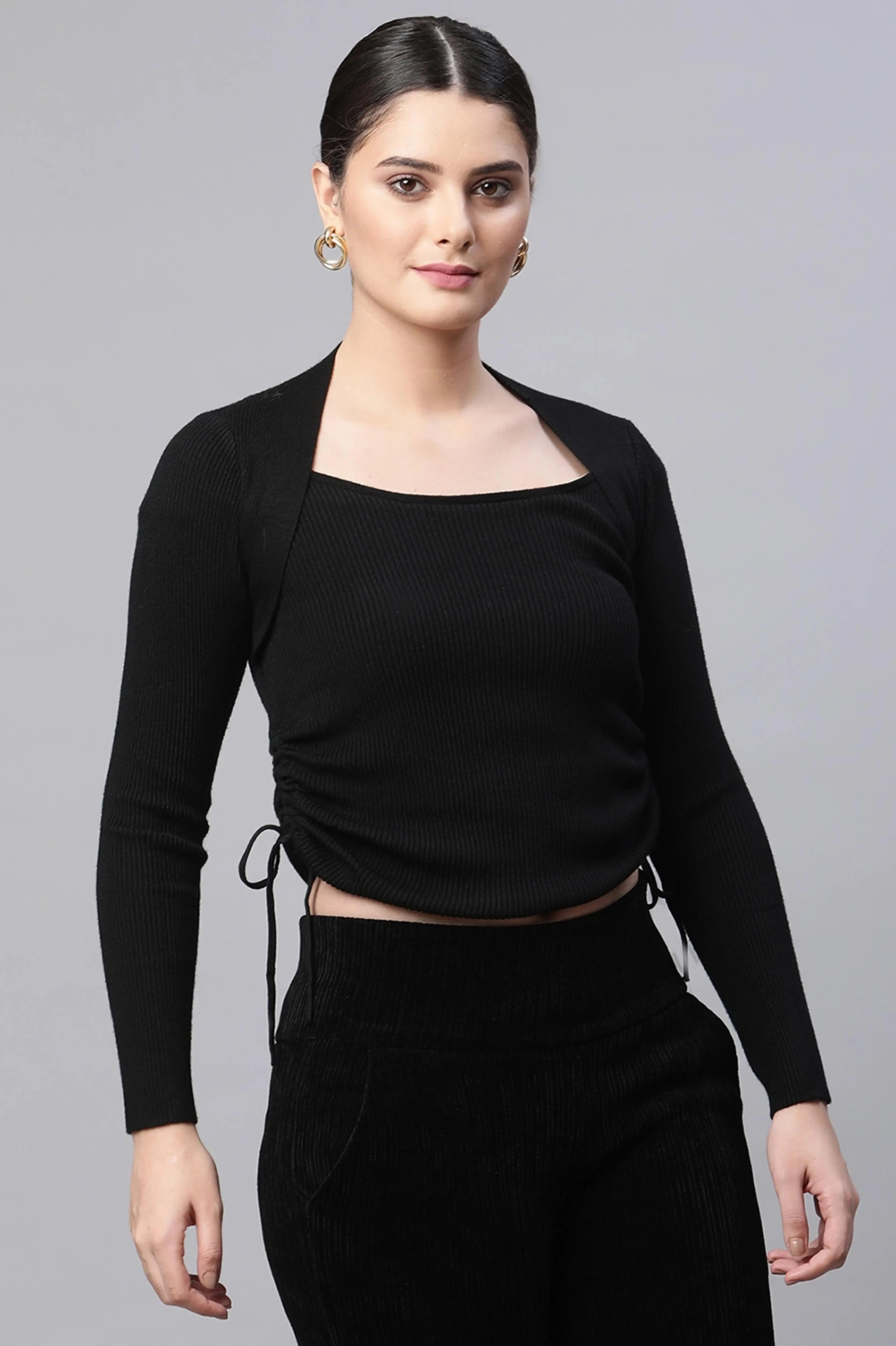 Black Solid Knitted Pullover - Global Republic