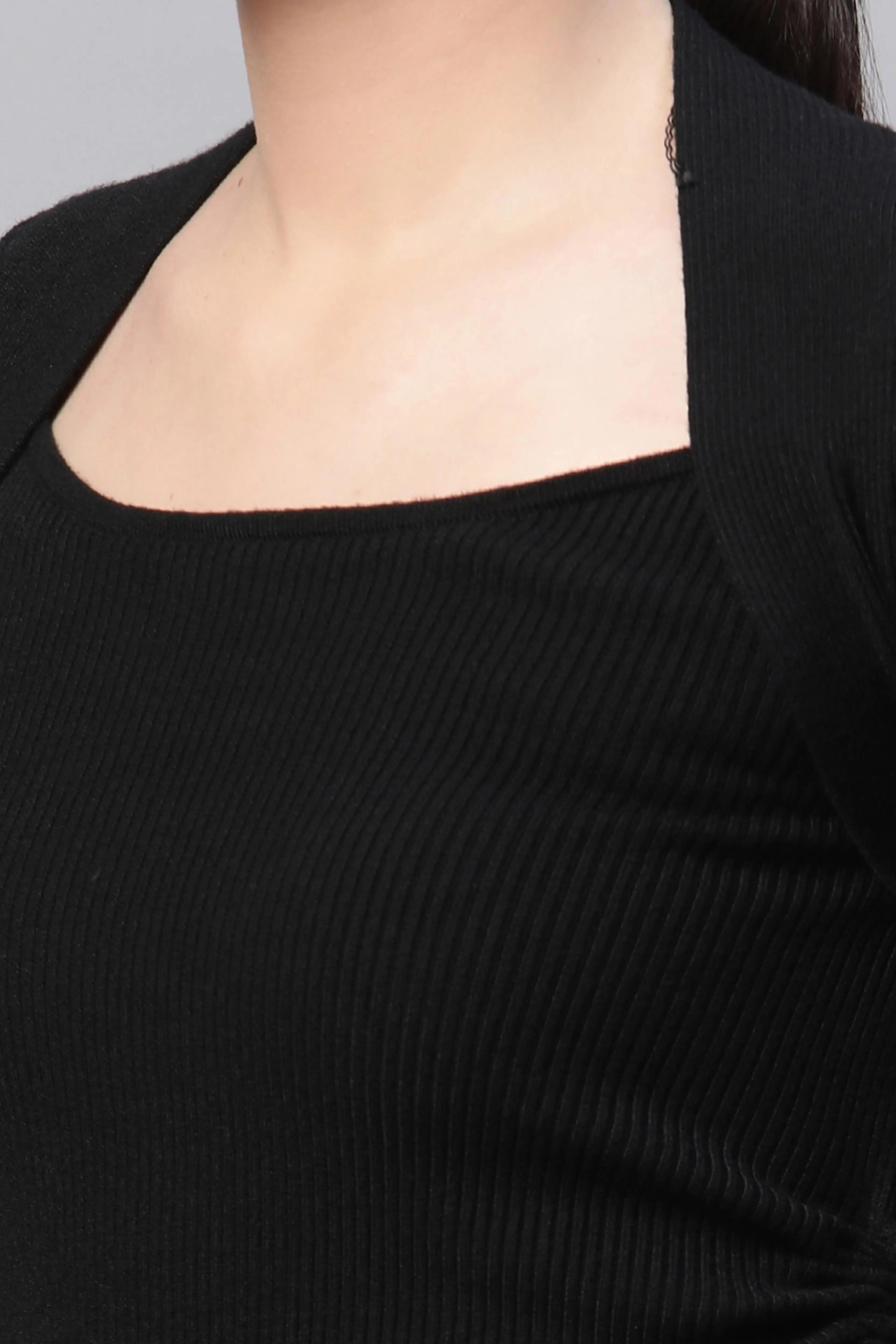 Black Solid Knitted Pullover - Global Republic