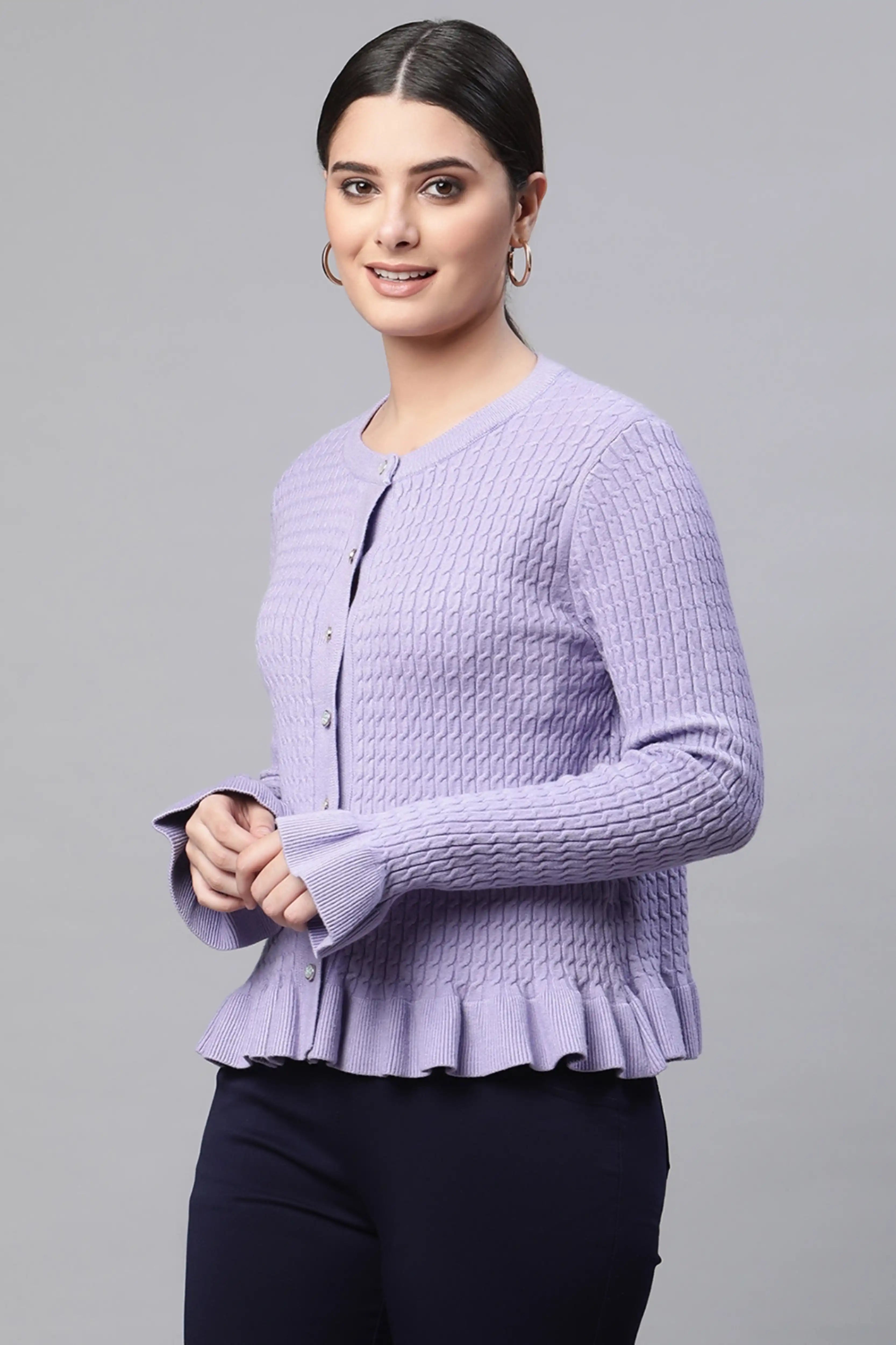 Lavender Ruffled Hem Knitted Pullover
