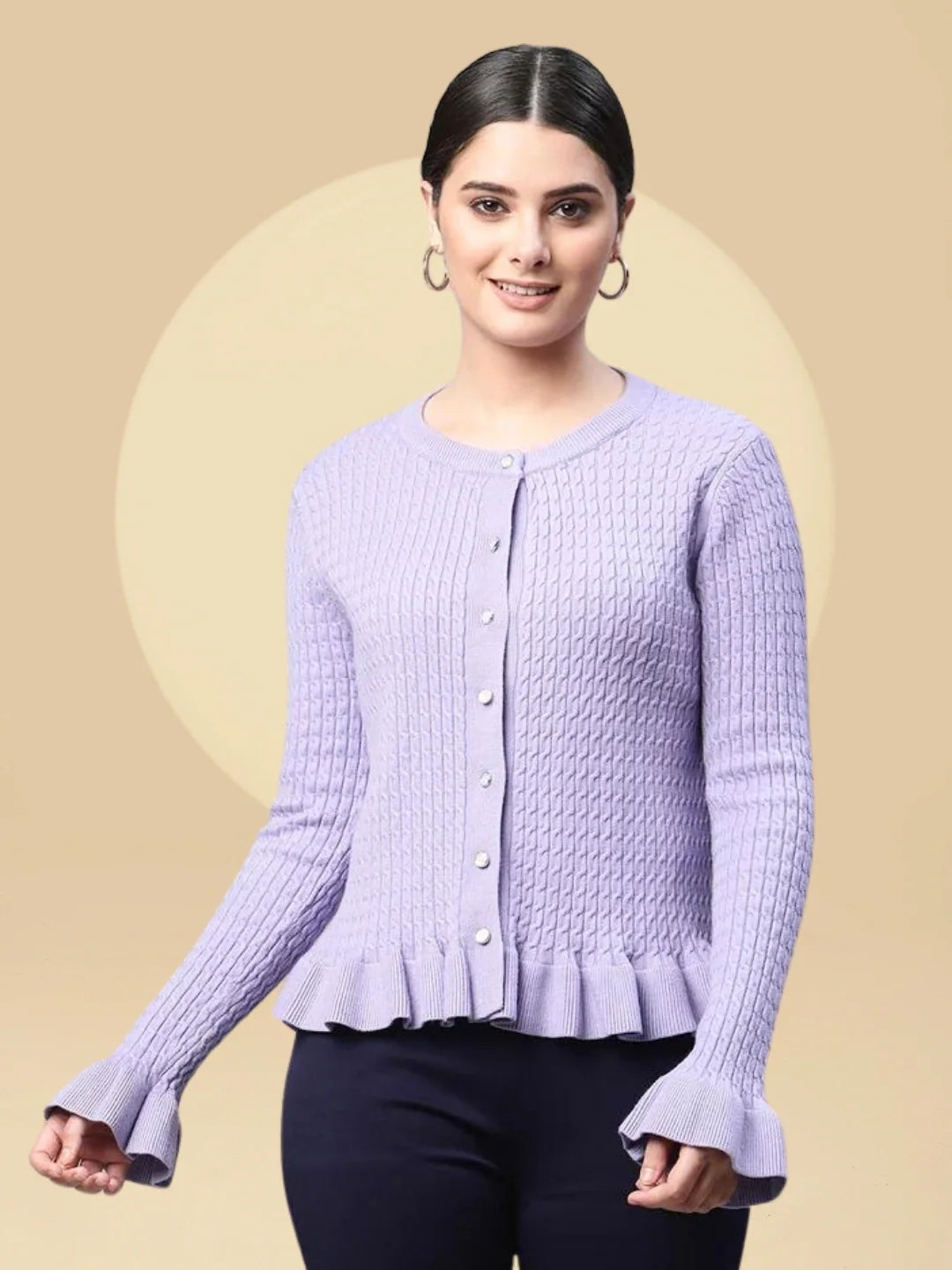 Lavender Ruffled Hem Knitted Pullover