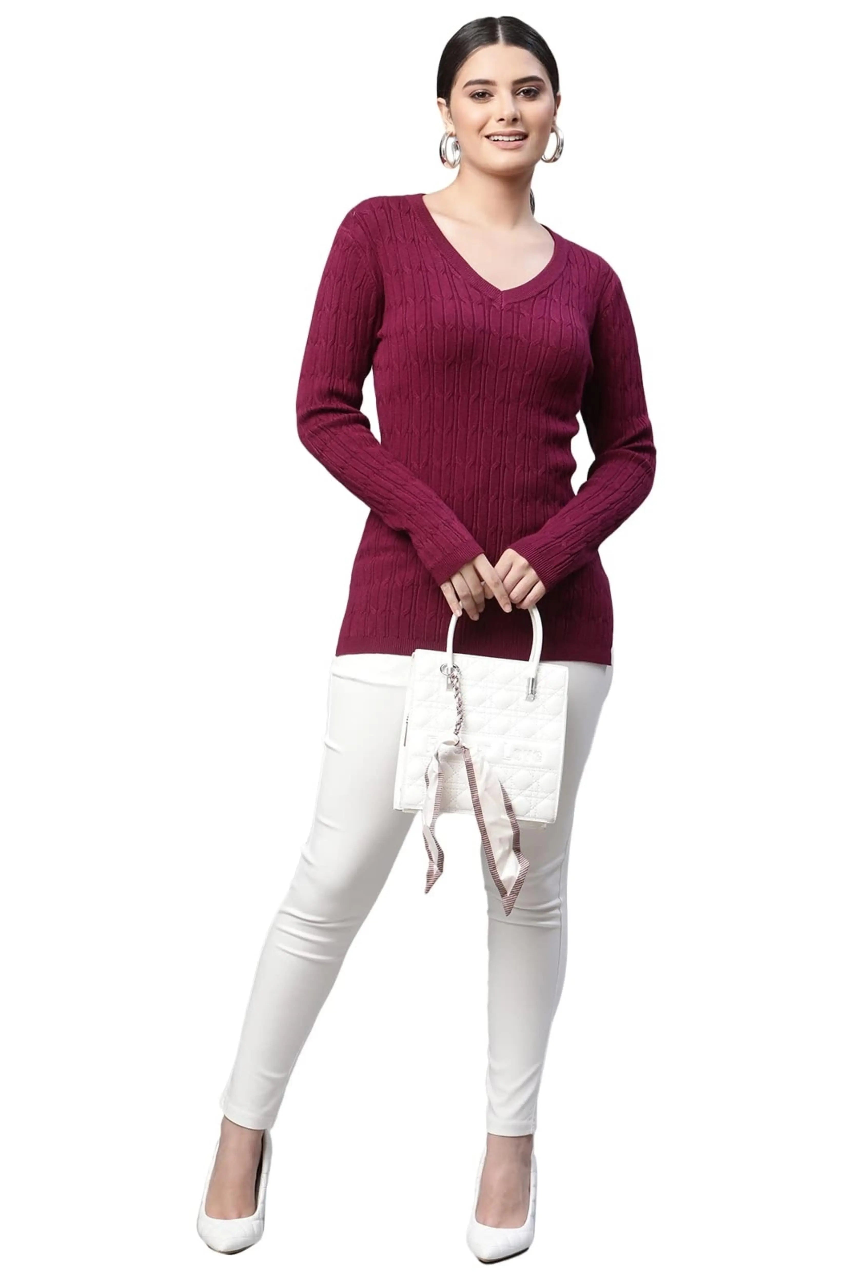 Purple Jacquard Regular Fit Pullover - Global Republic