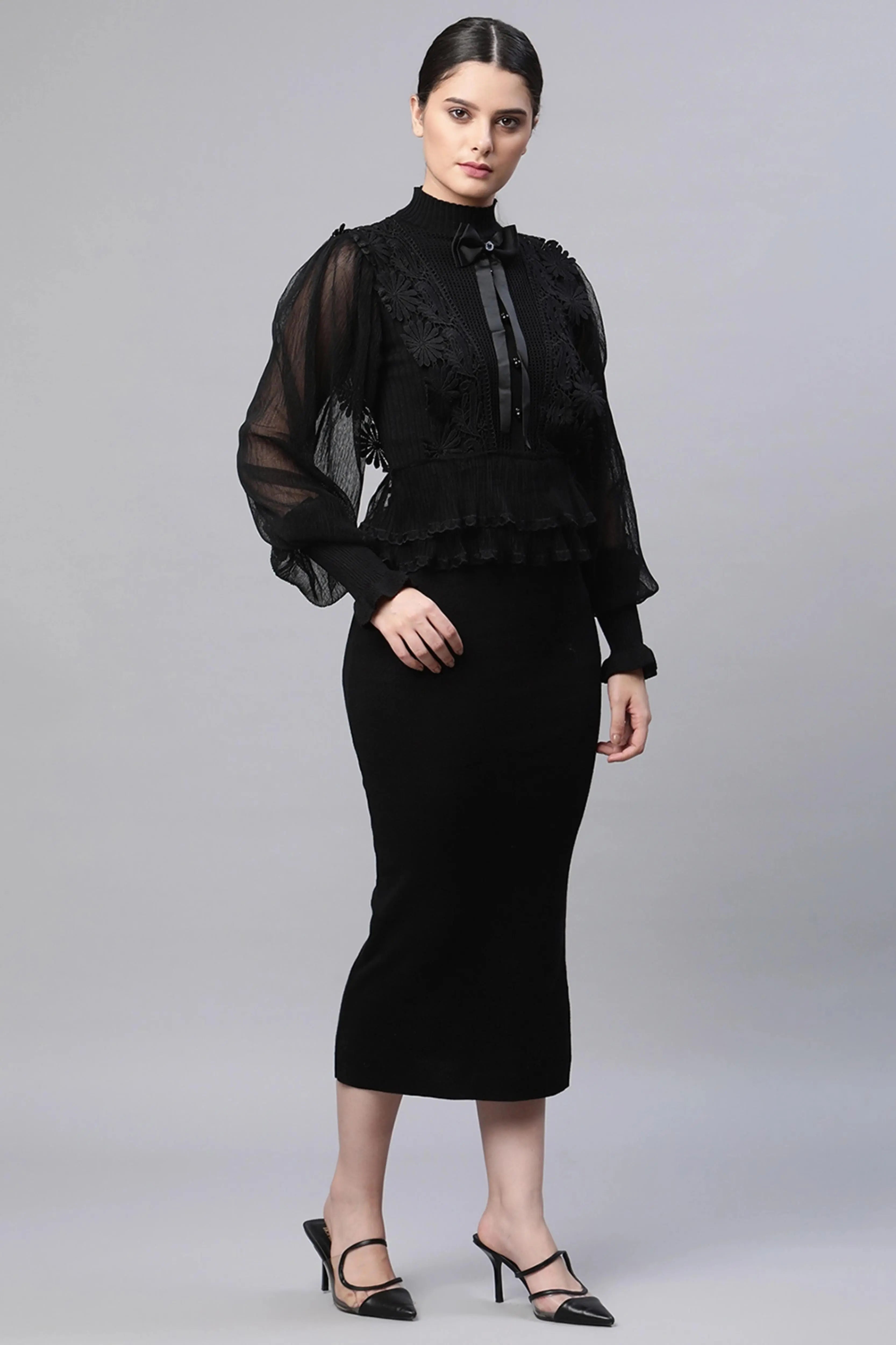 Black Regular Fit Viscose Dress - Global Republic