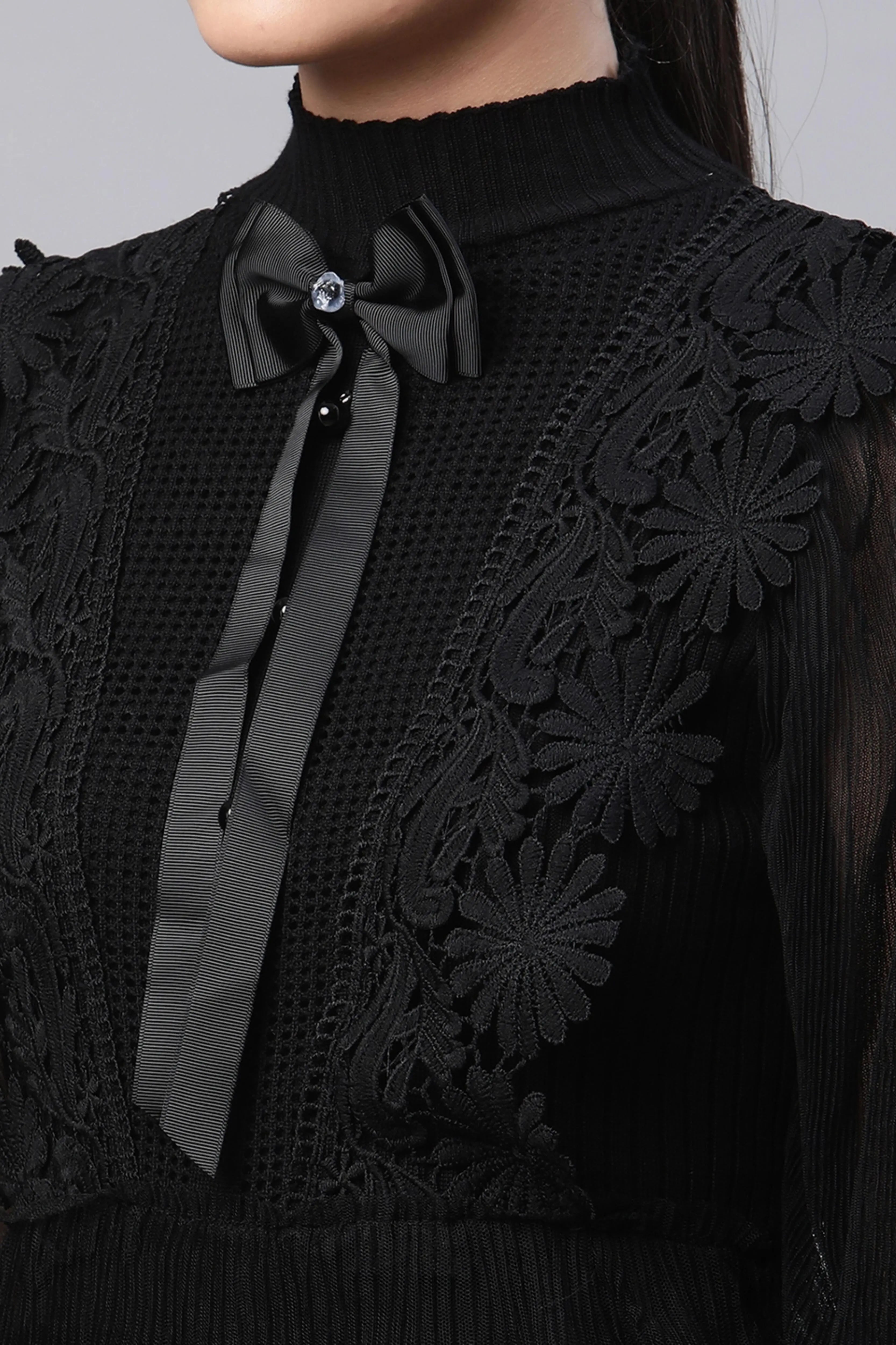 Black Regular Fit Viscose Dress - Global Republic