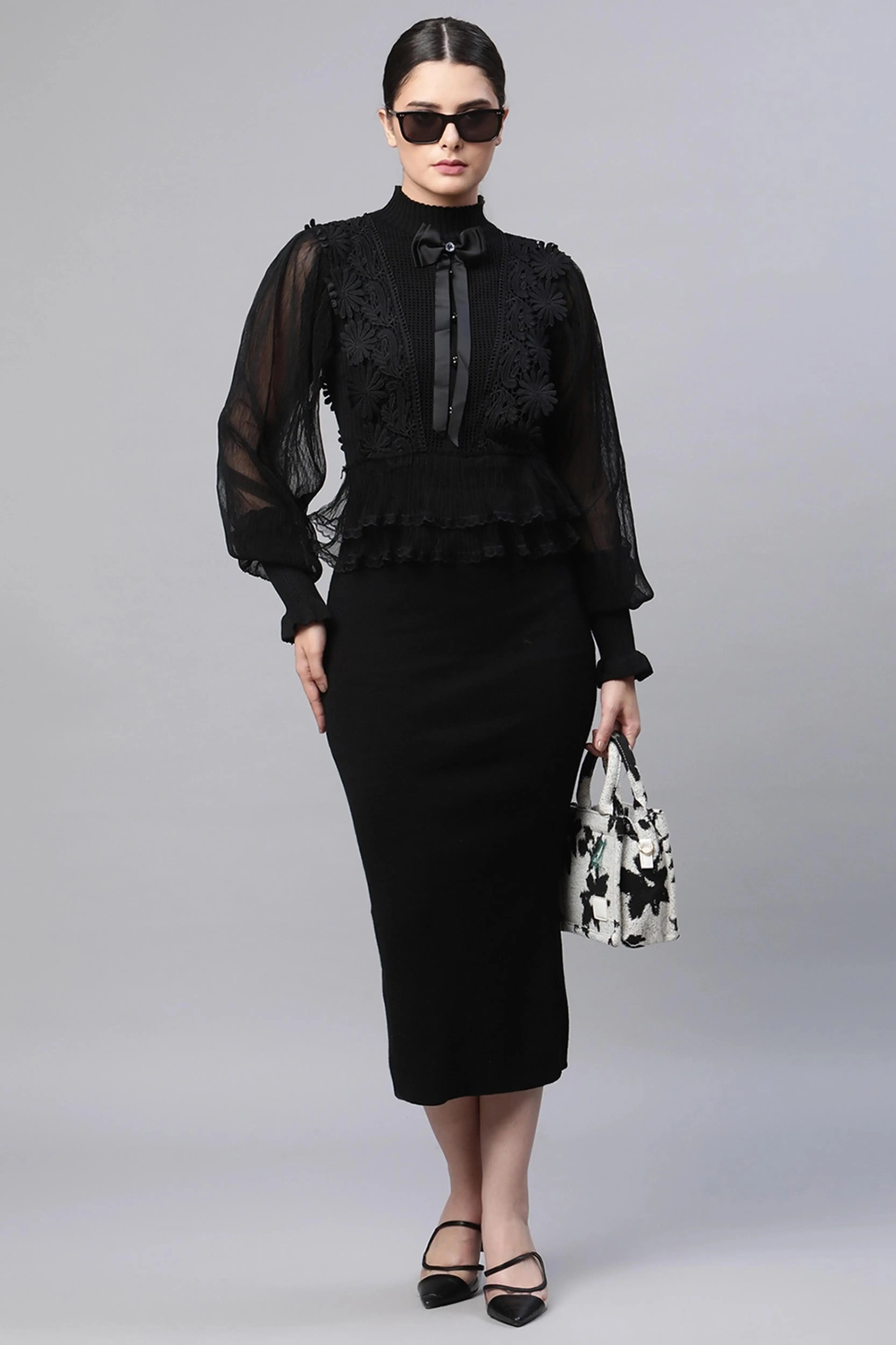 Black Regular Fit Viscose Dress - Global Republic