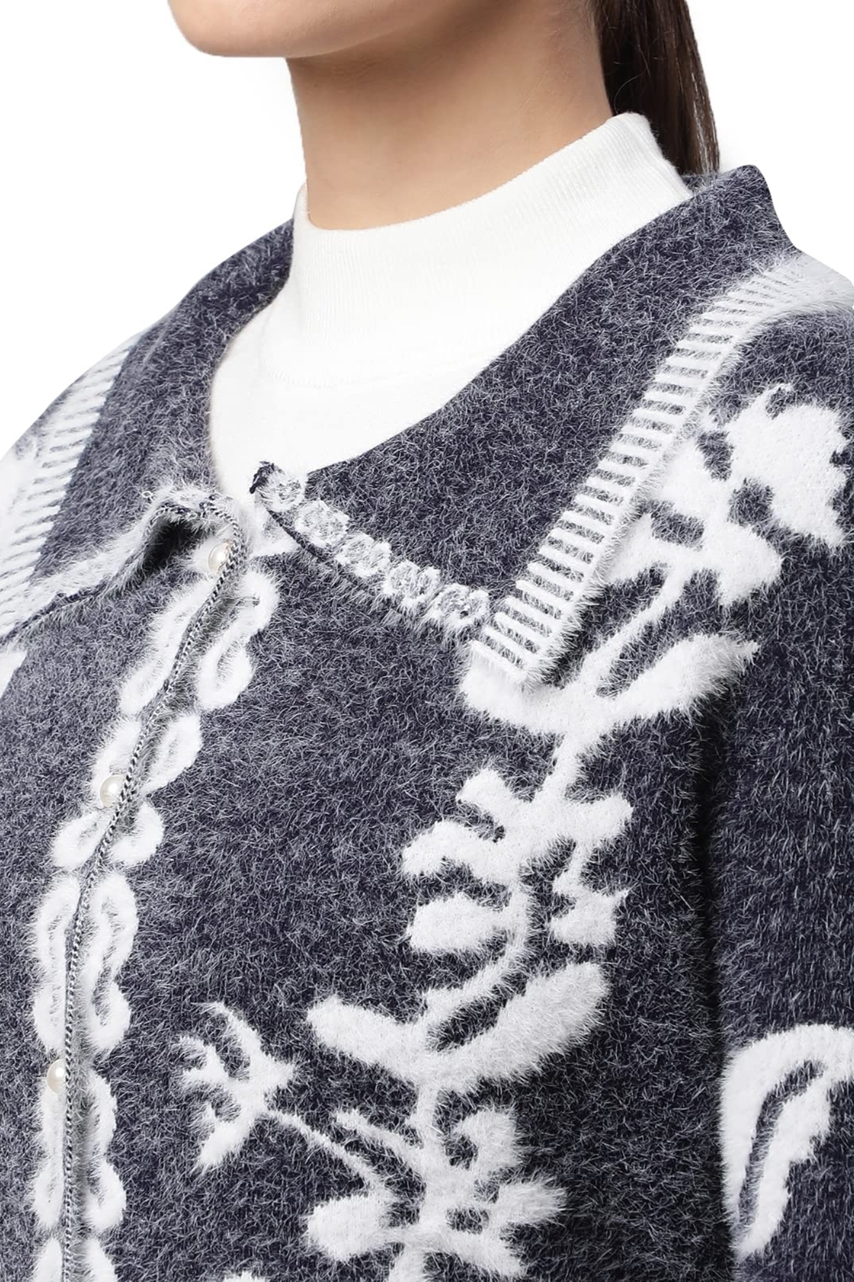 Navy Floral & Furry Cardigan