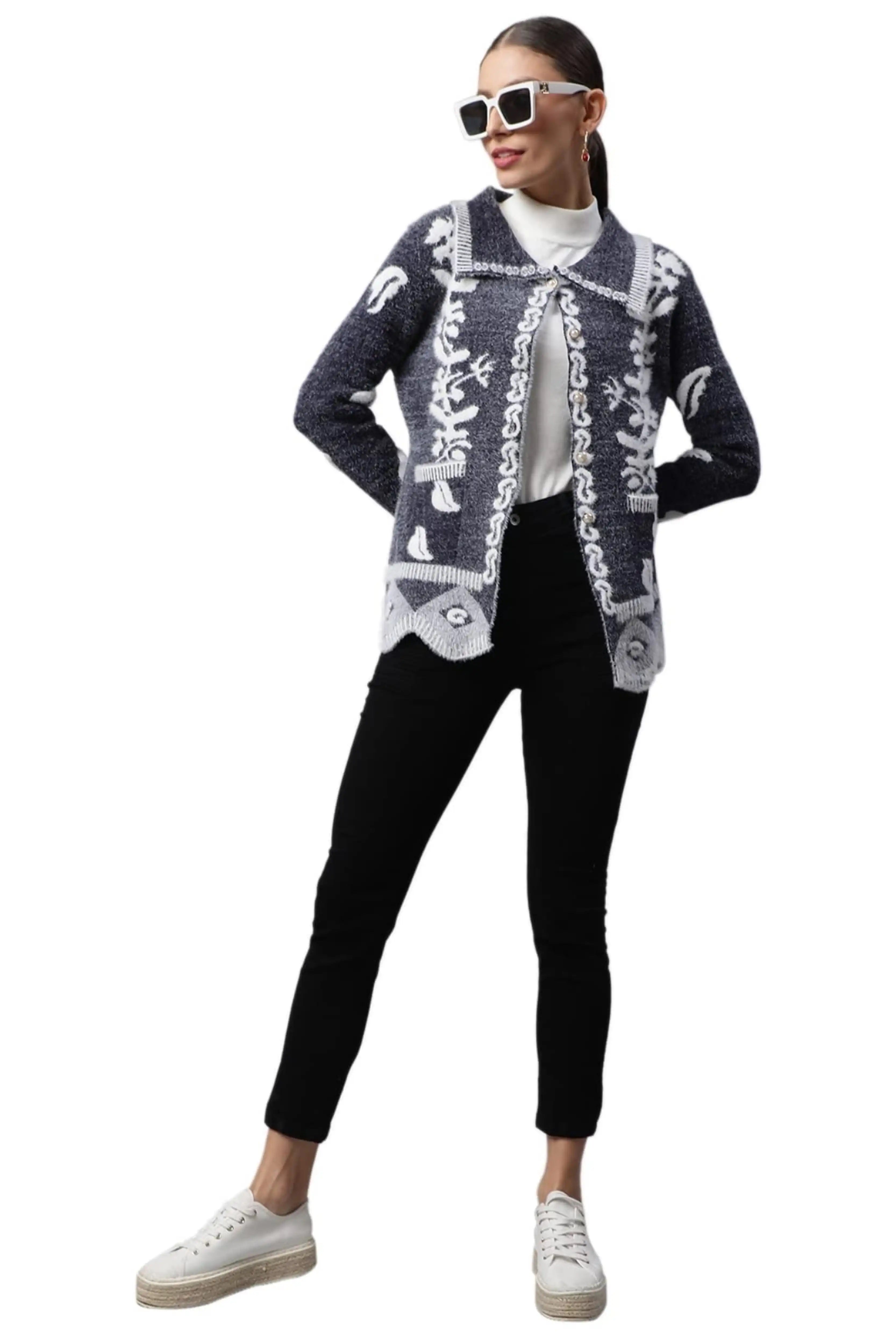 Navy Floral & Furry Cardigan