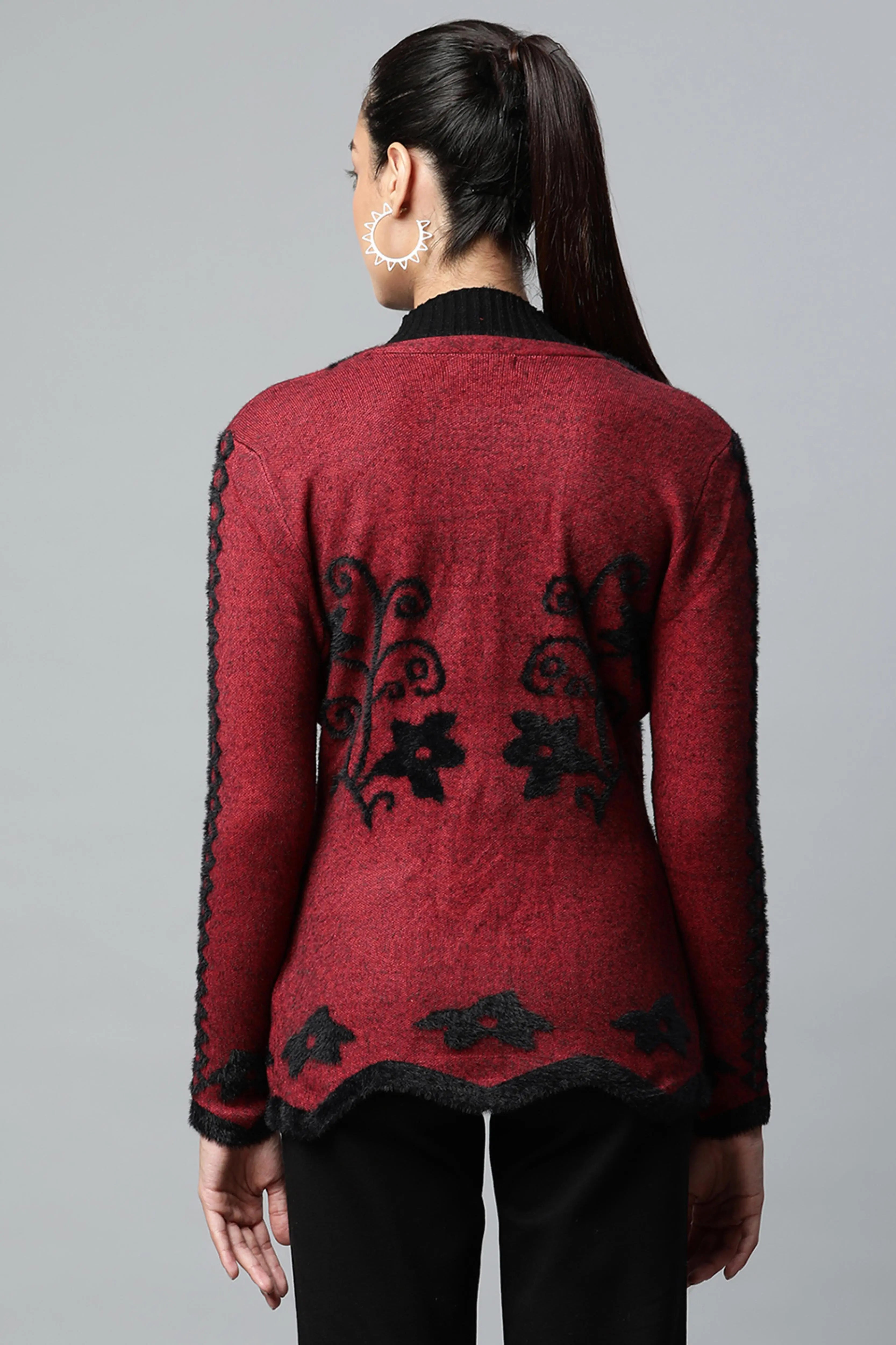 Women Maroon V-Neck Floral Pattern