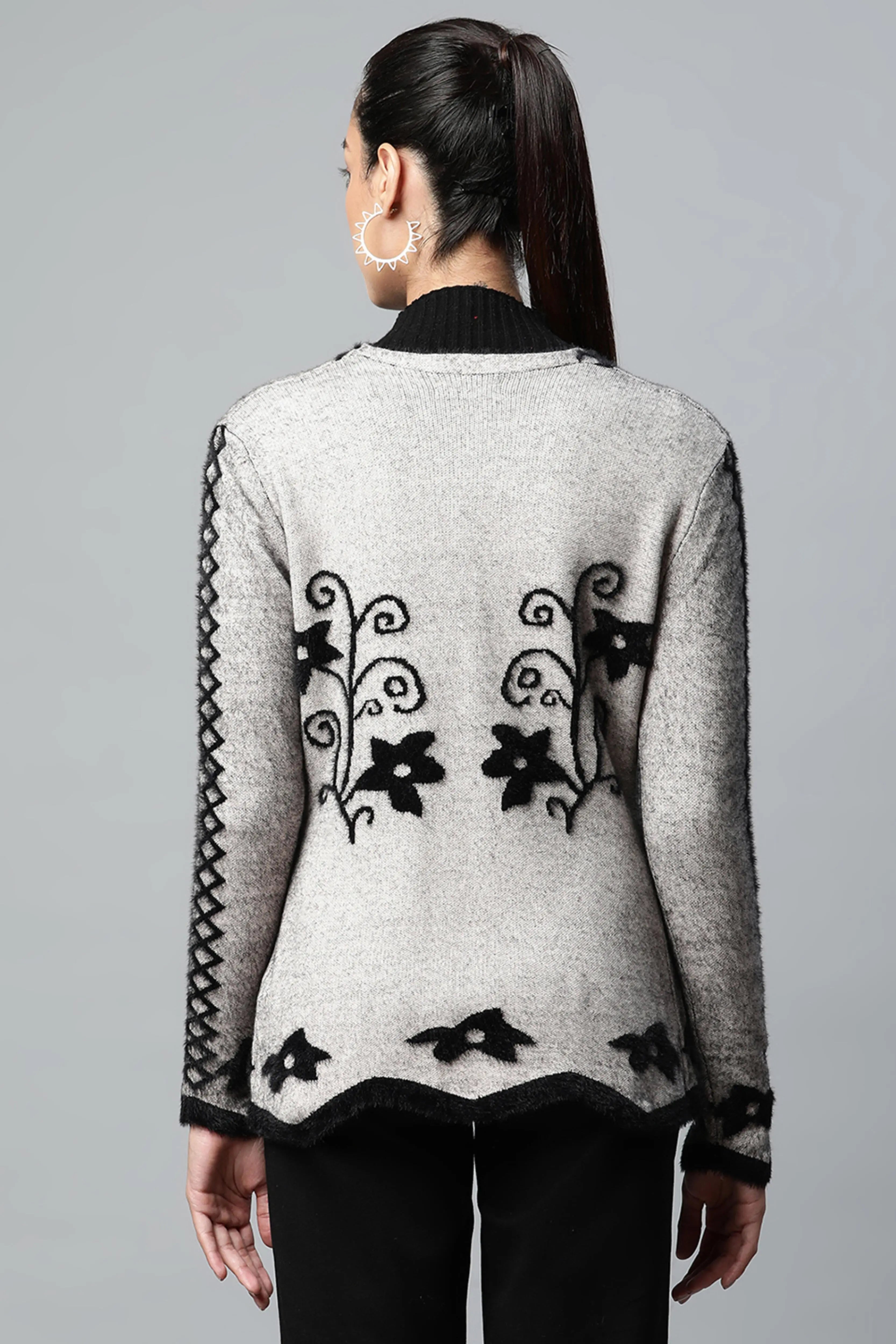 Women Khaki V-Neck Floral Pattern