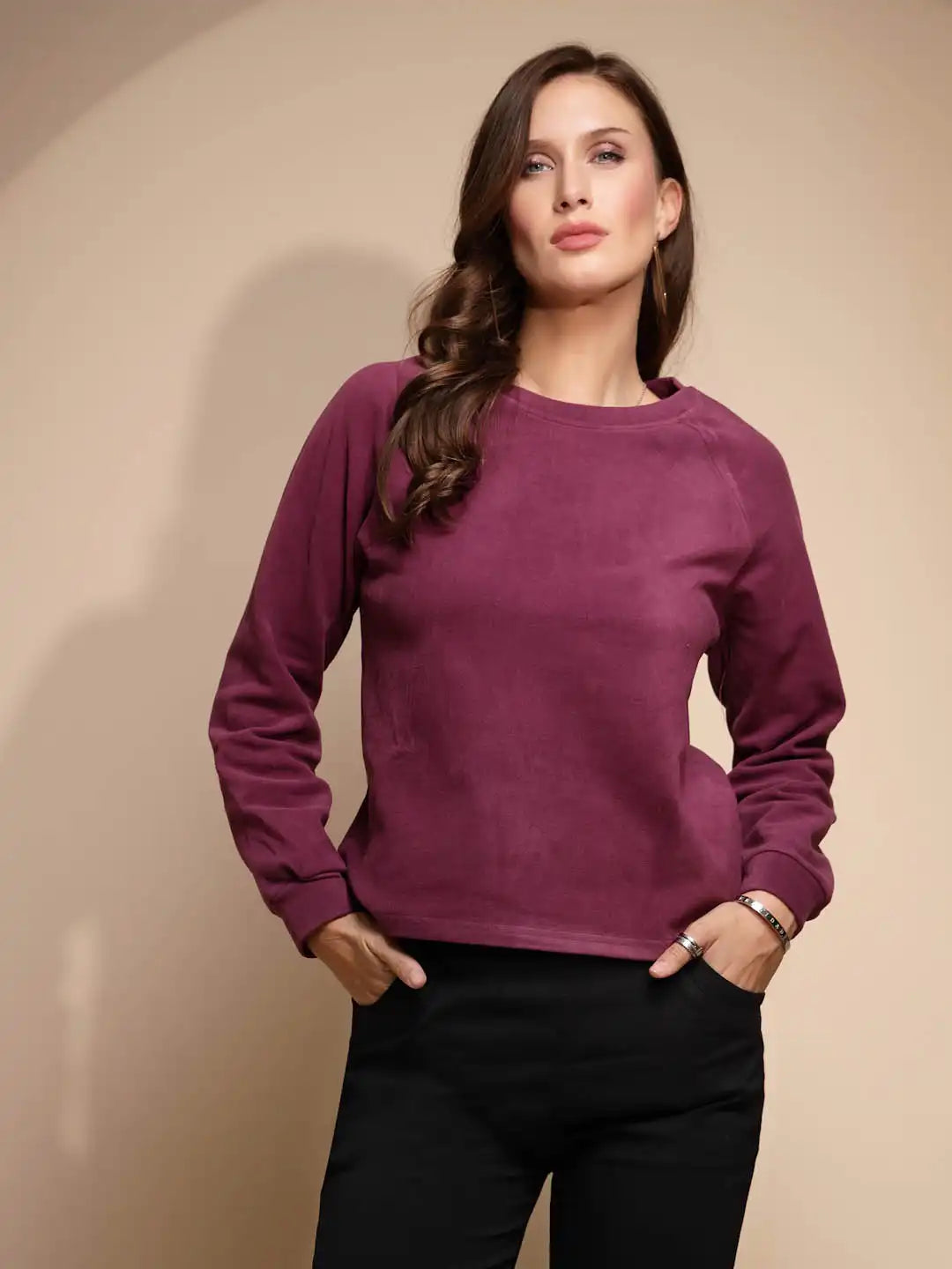 Maroon Round Neck Acrylic Night Suit - Global Republic