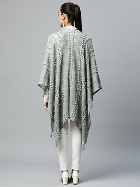 Women Green Free Fall Textured Quarter Sleeves Cape