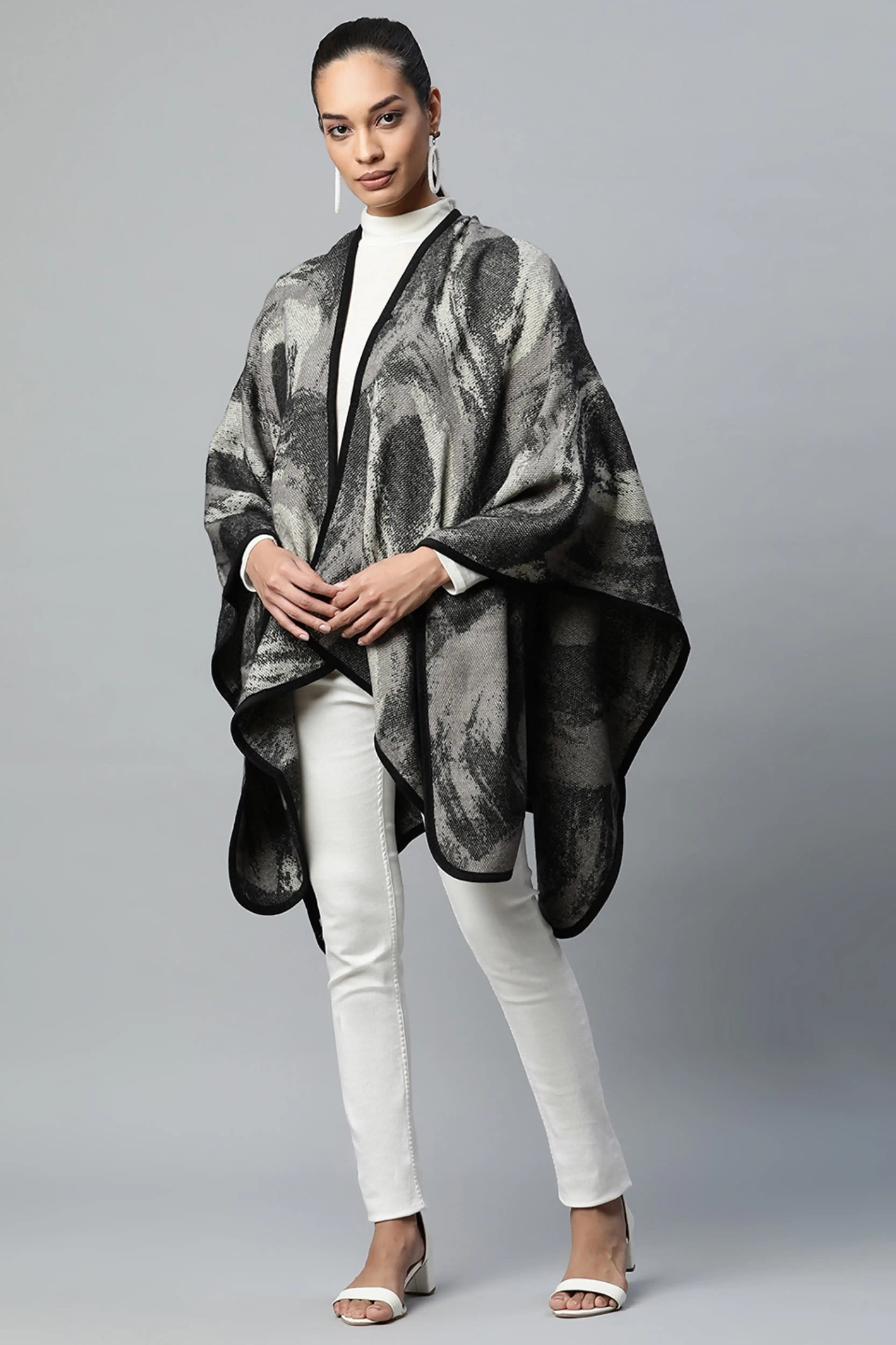 Grey Abstract Pattern Heavy Cape