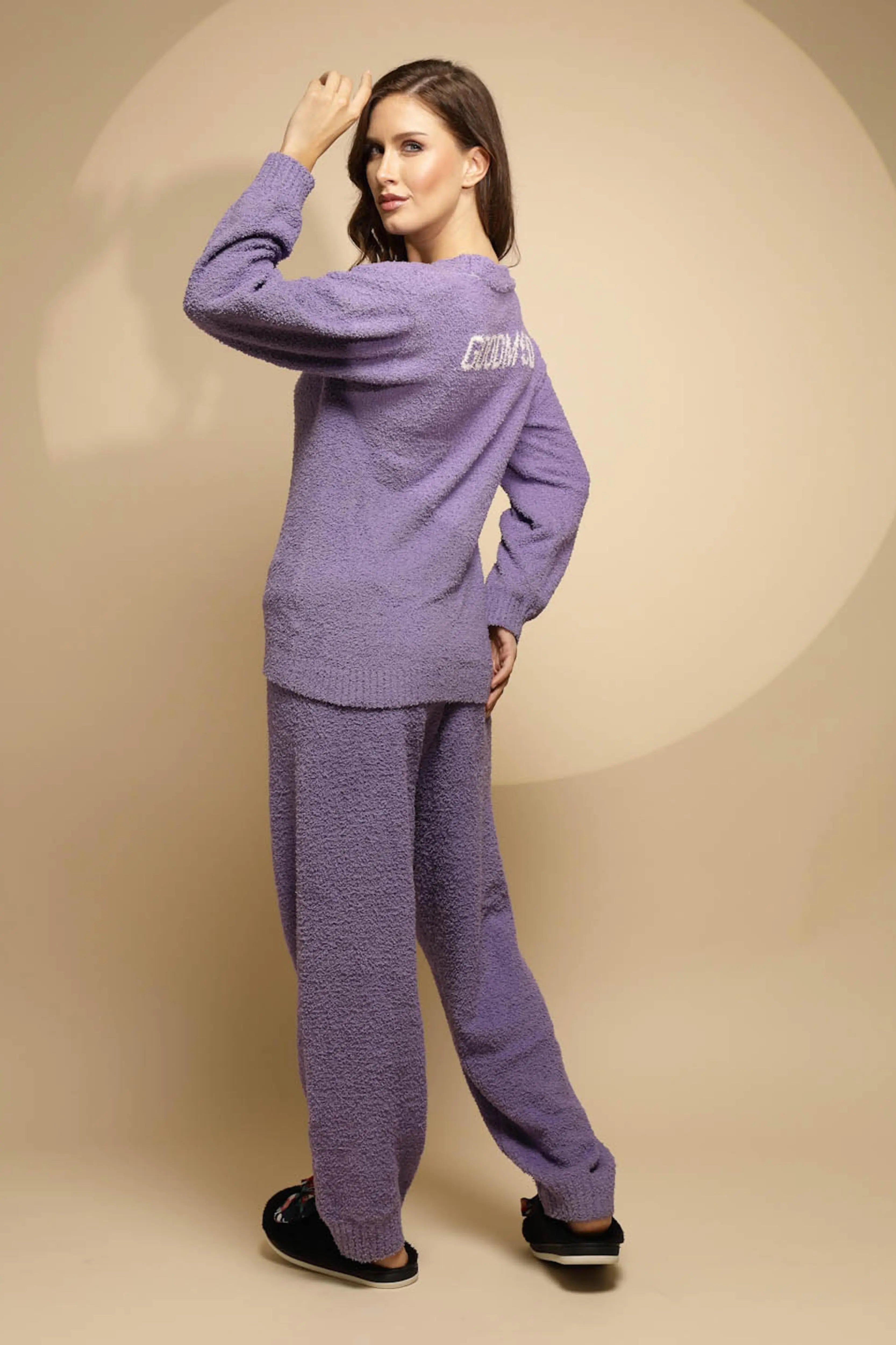 Purple Solid Full Sleeve Round Neck Night Suit - Global Republic