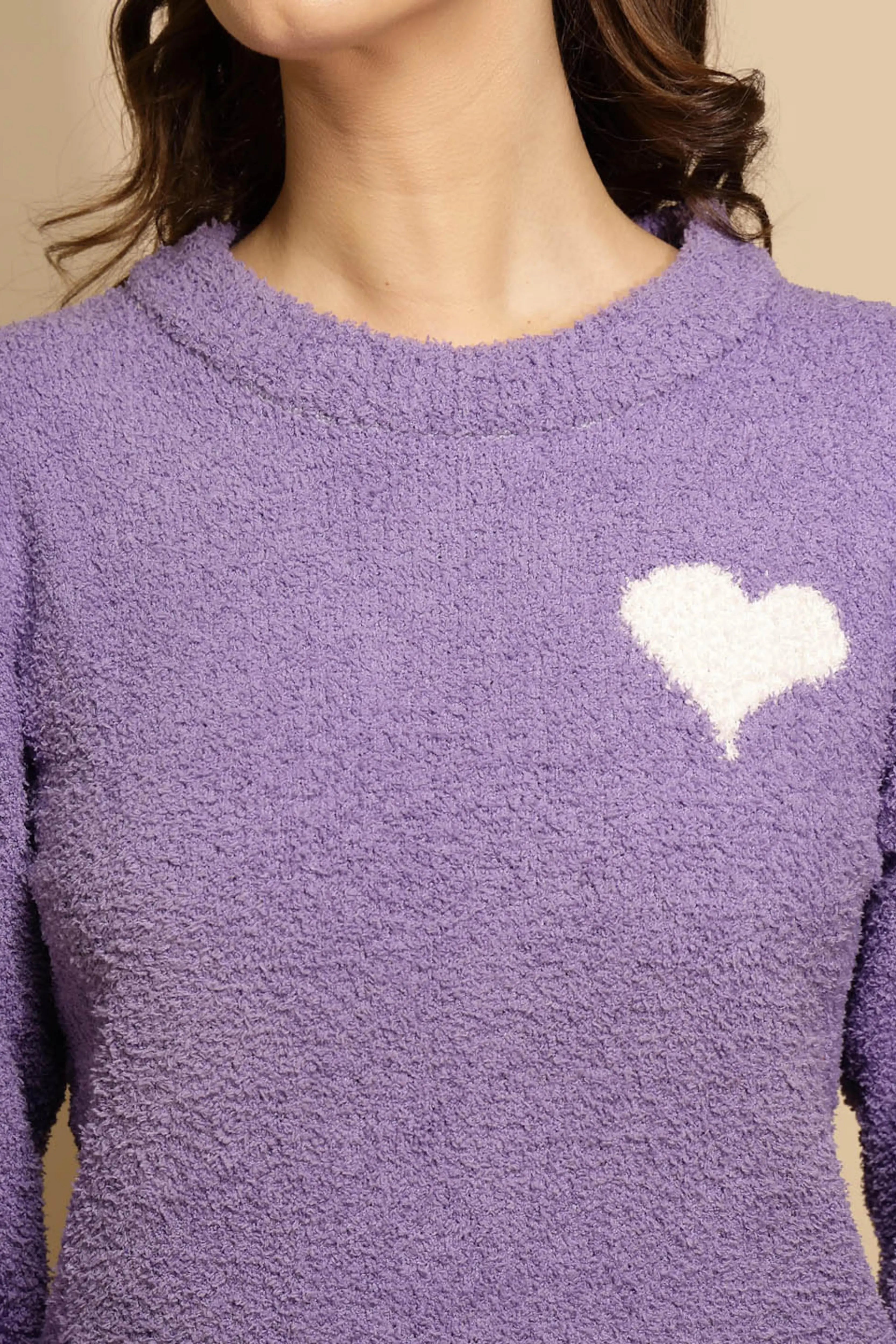 Purple Solid Full Sleeve Round Neck Night Suit - Global Republic