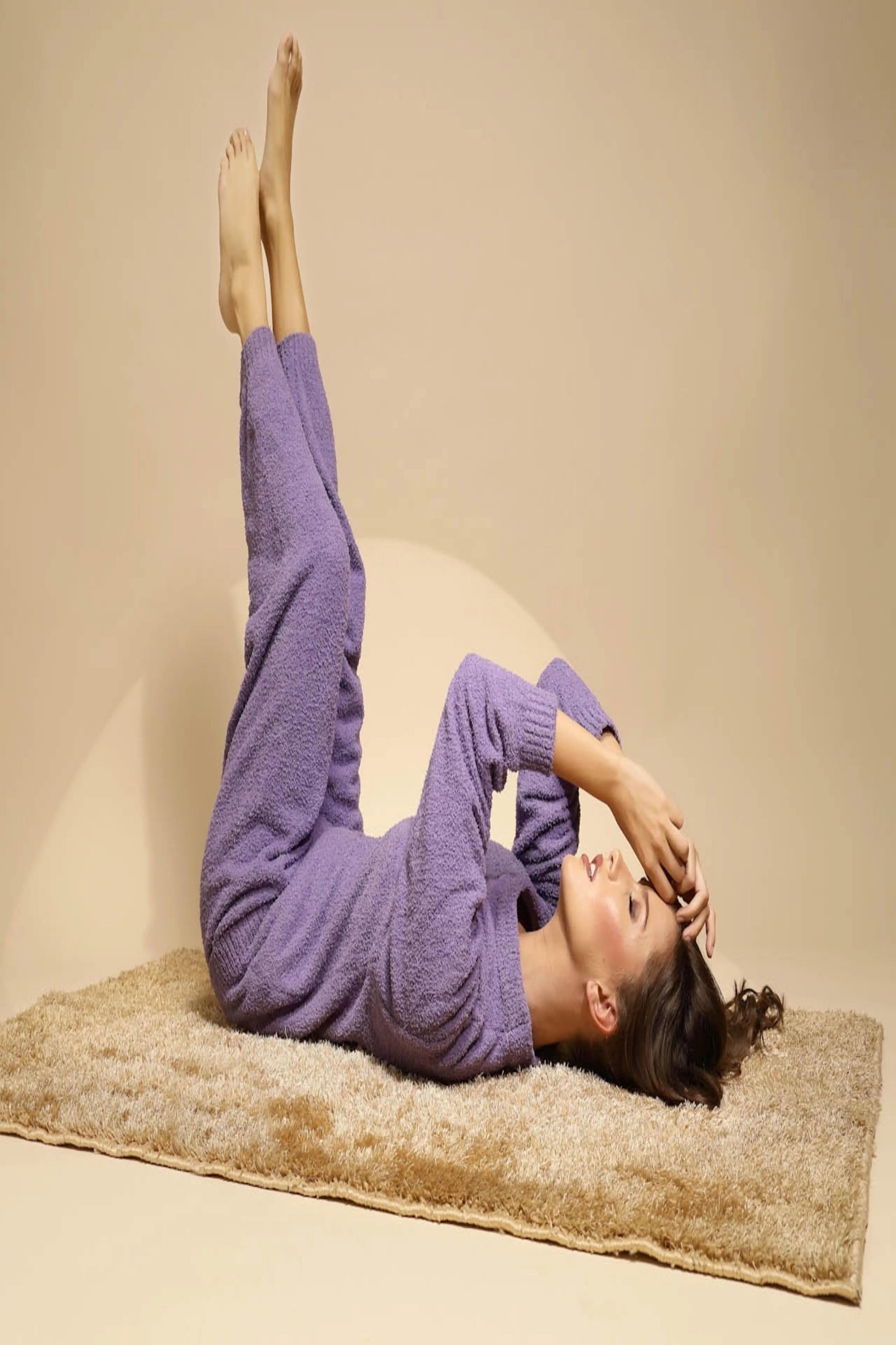 Purple Solid Full Sleeve Round Neck Night Suit