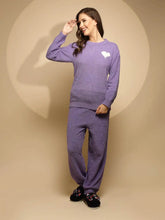 Purple Solid Full Sleeve Round Neck Night Suit
