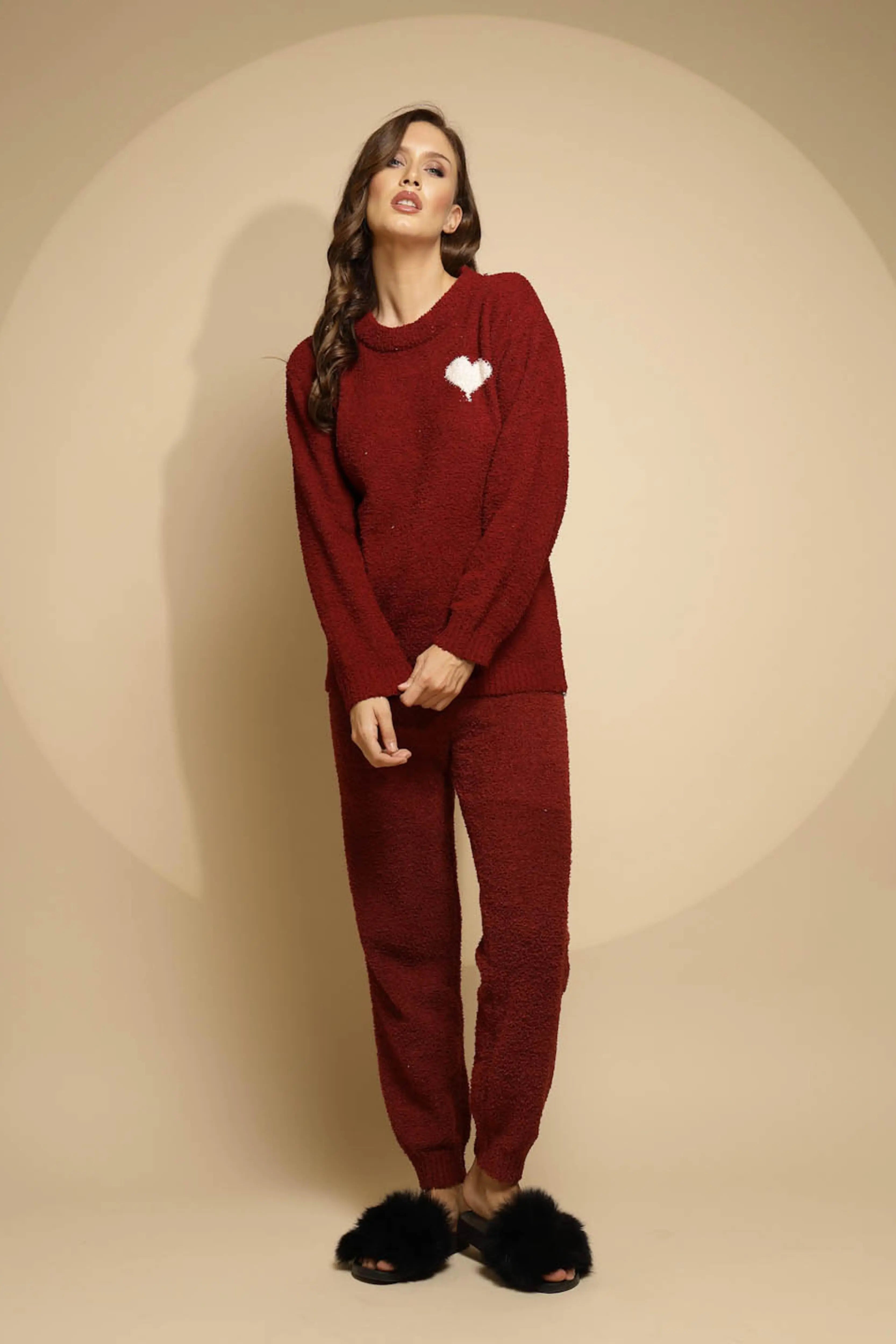 Red Solid Full Sleeve Round Neck Night Suit - Global Republic