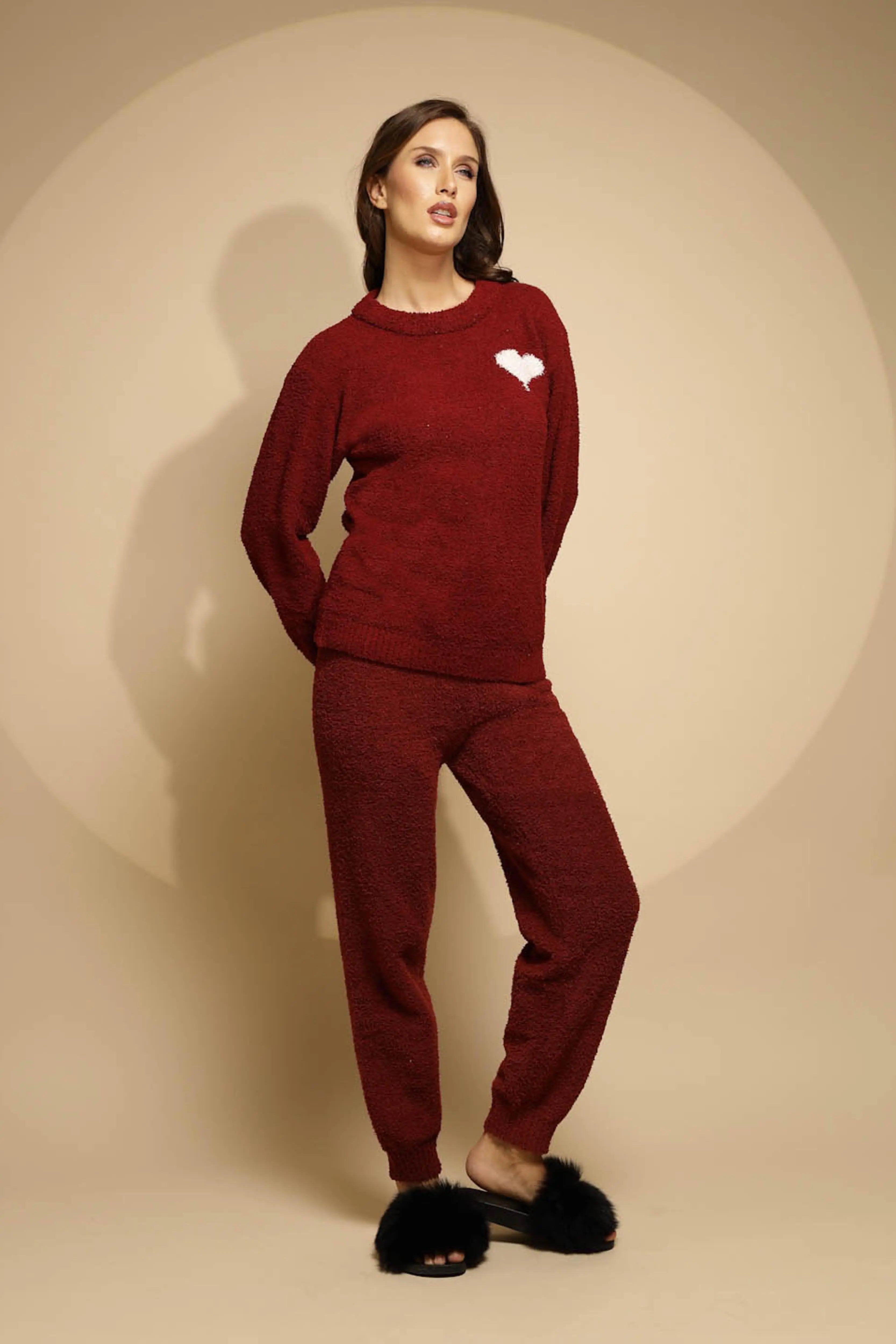 Red Solid Full Sleeve Round Neck Night Suit - Global Republic