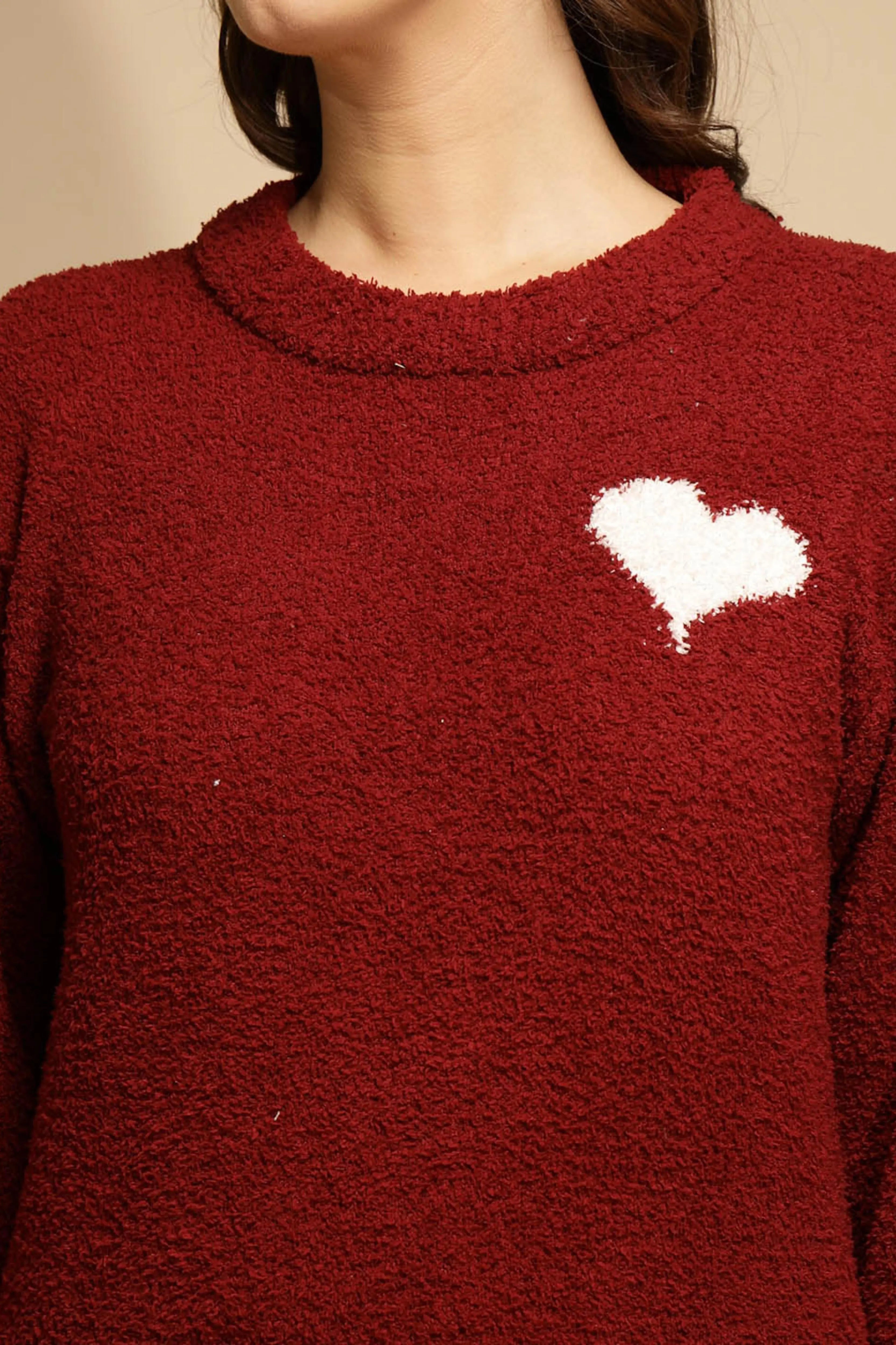 Red Solid Full Sleeve Round Neck Night Suit - Global Republic