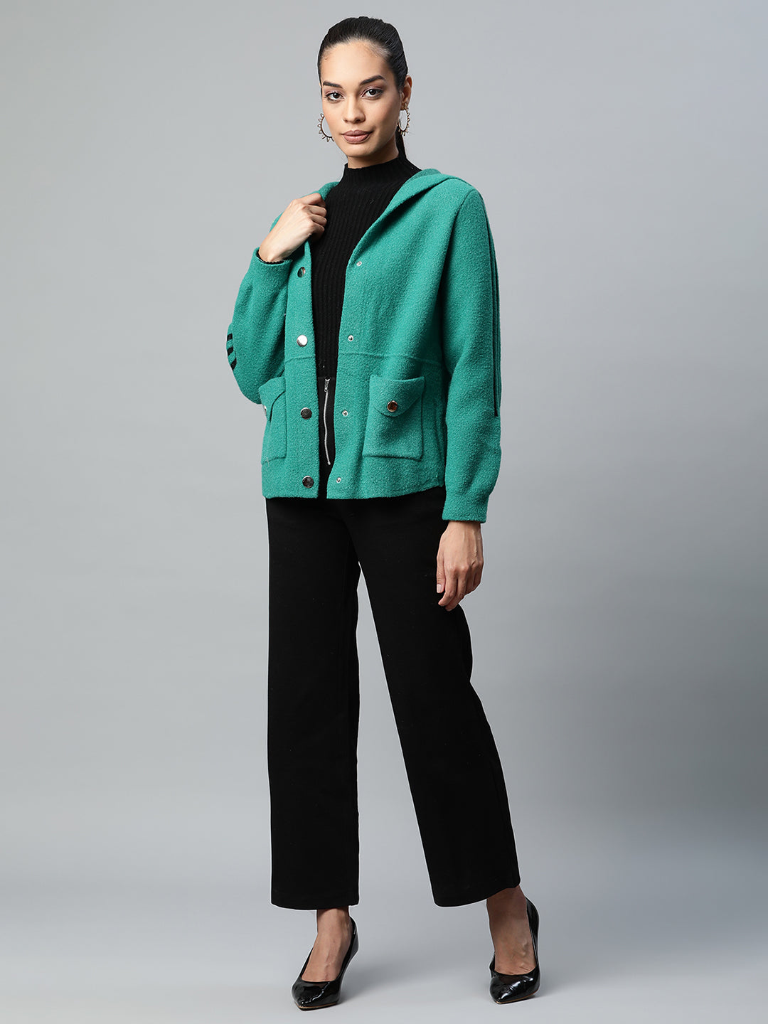 Green Hooded Zipper Jacket - Global Republic
