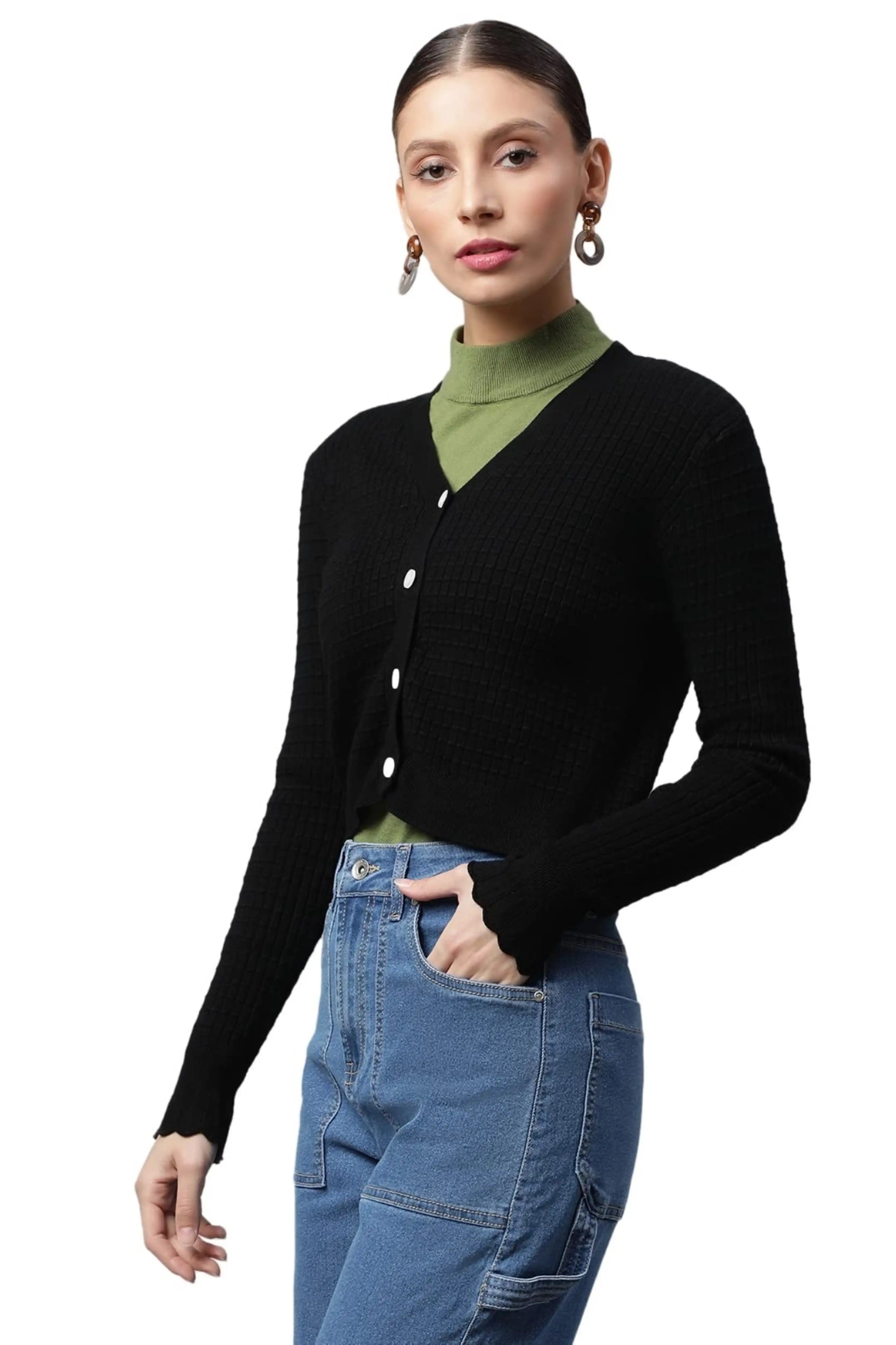 Black Jacquard Crop Cardigan