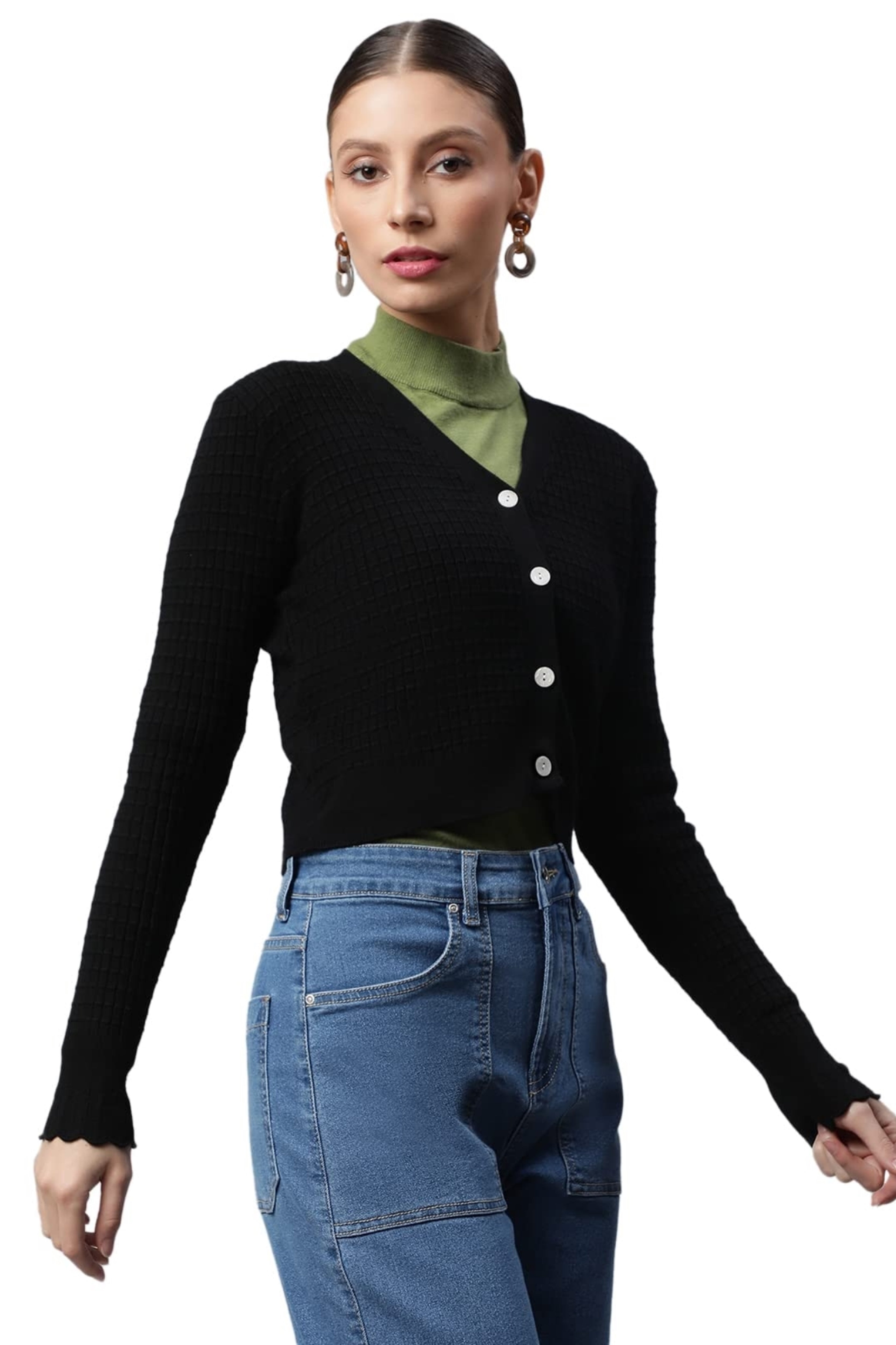 Black Jacquard Crop Cardigan