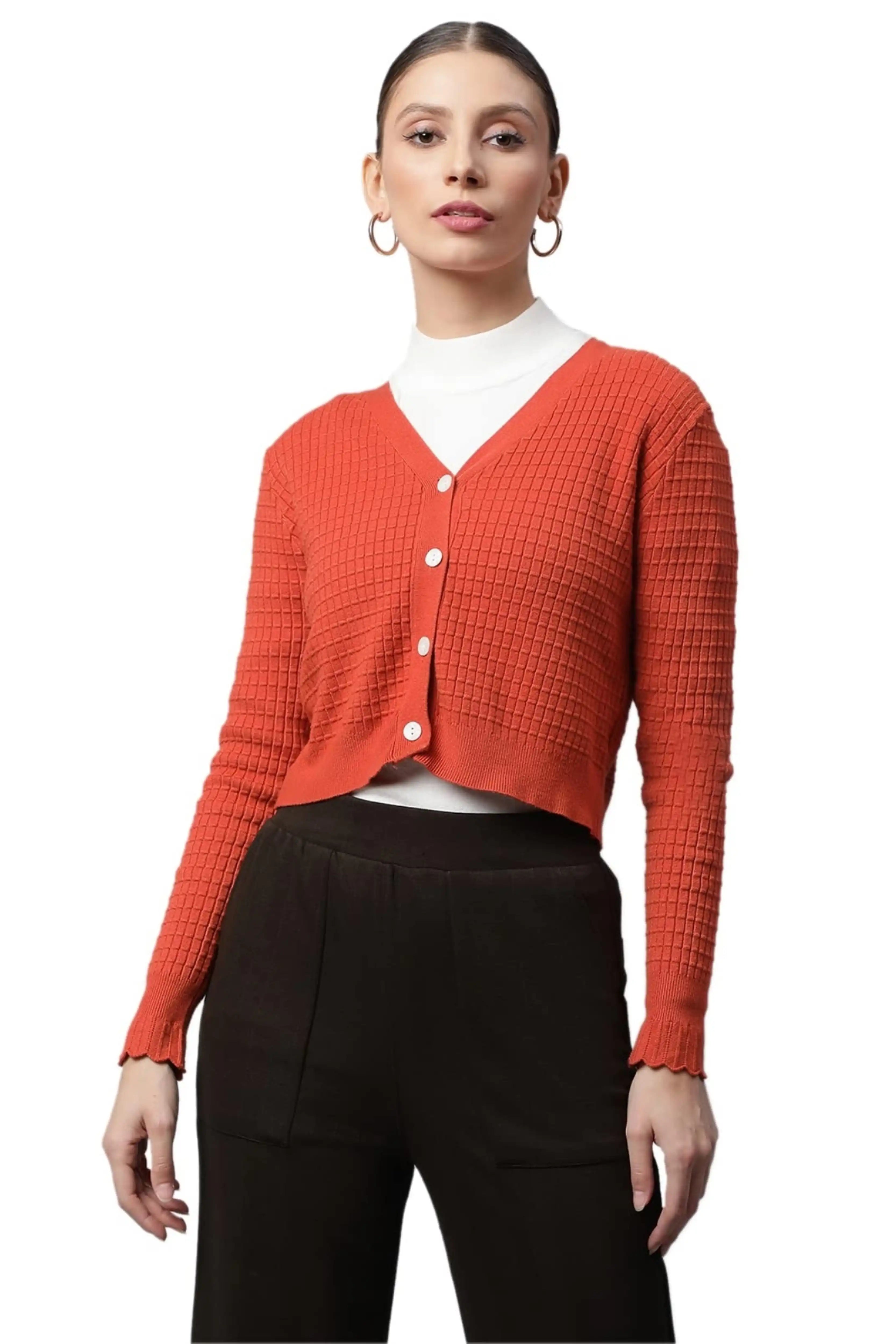 Rust Jacquard Crop Cardigan