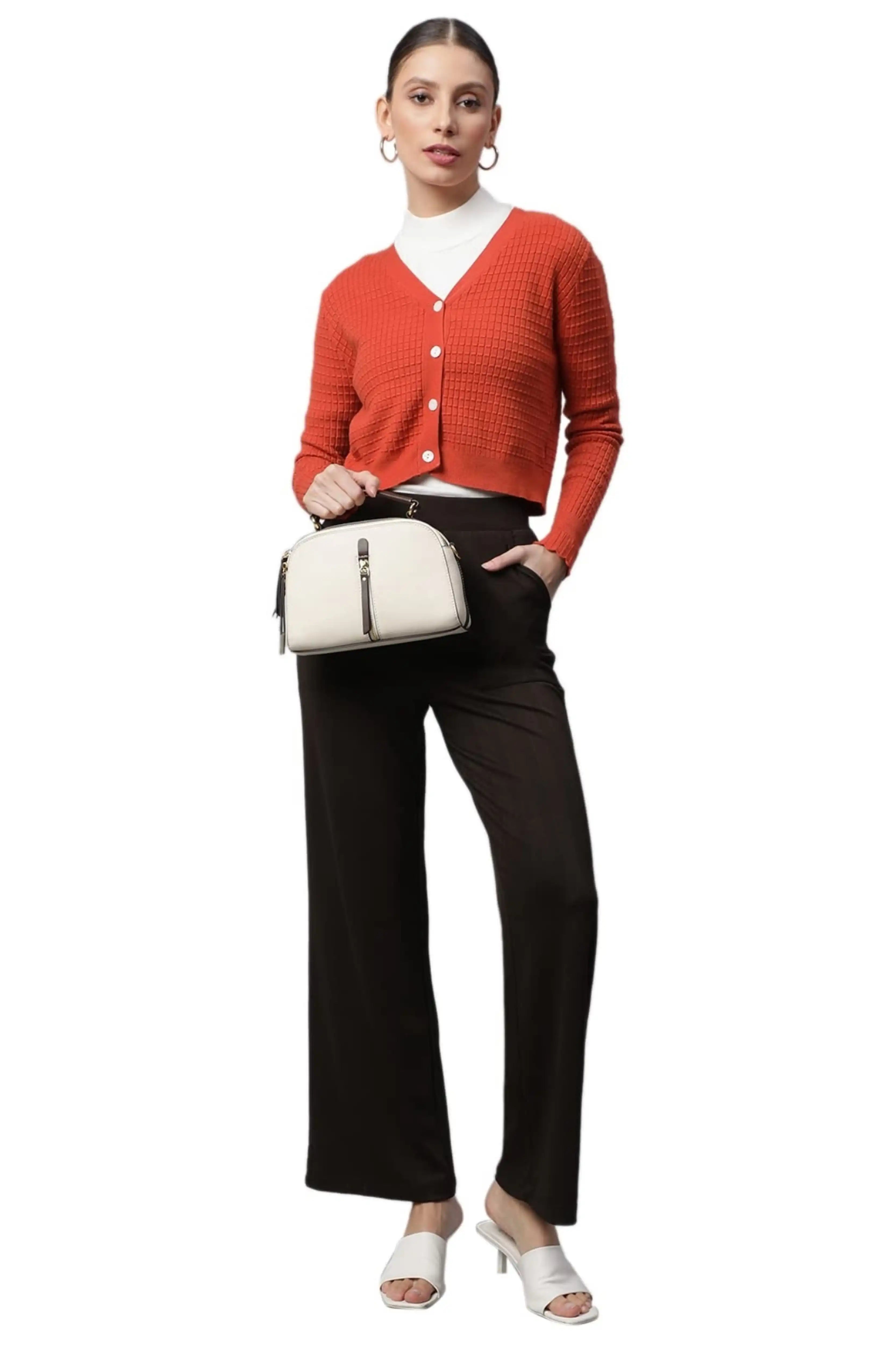 Rust Jacquard Crop Cardigan