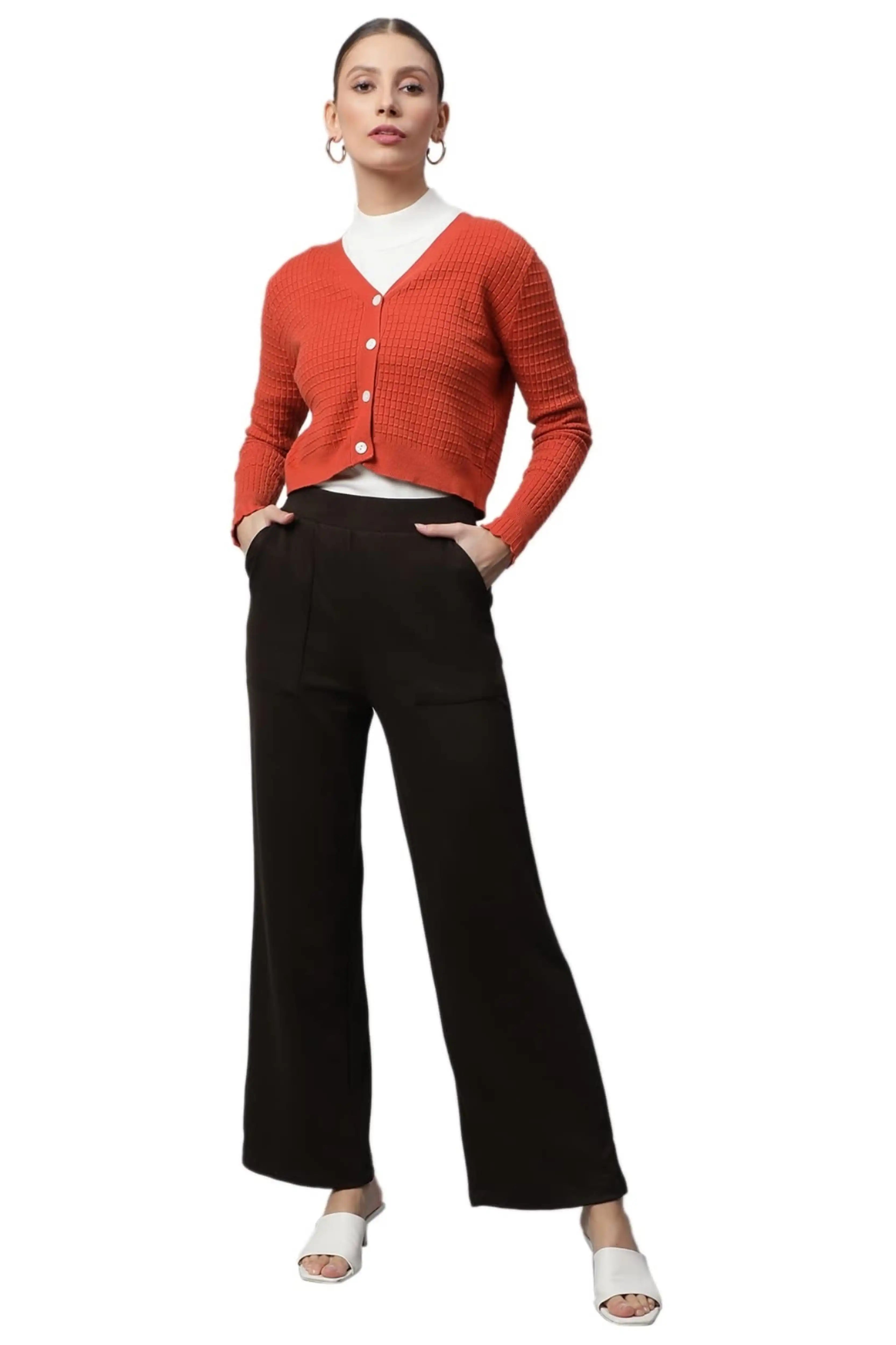 Rust Jacquard Crop Cardigan