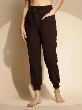 Brown Solid Mid Rise Jogger For Girl's & women