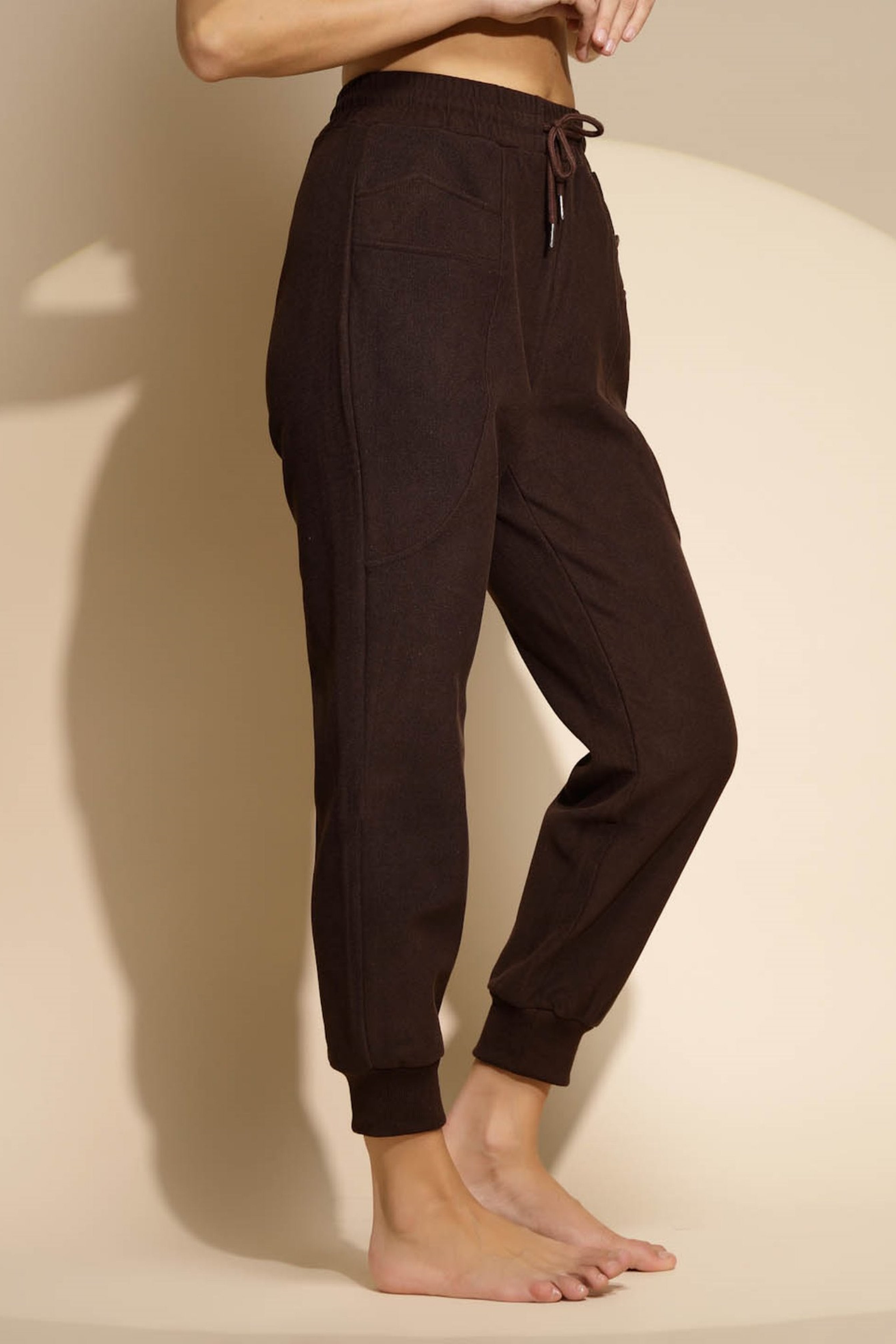 Brown Solid High Rise Jogger