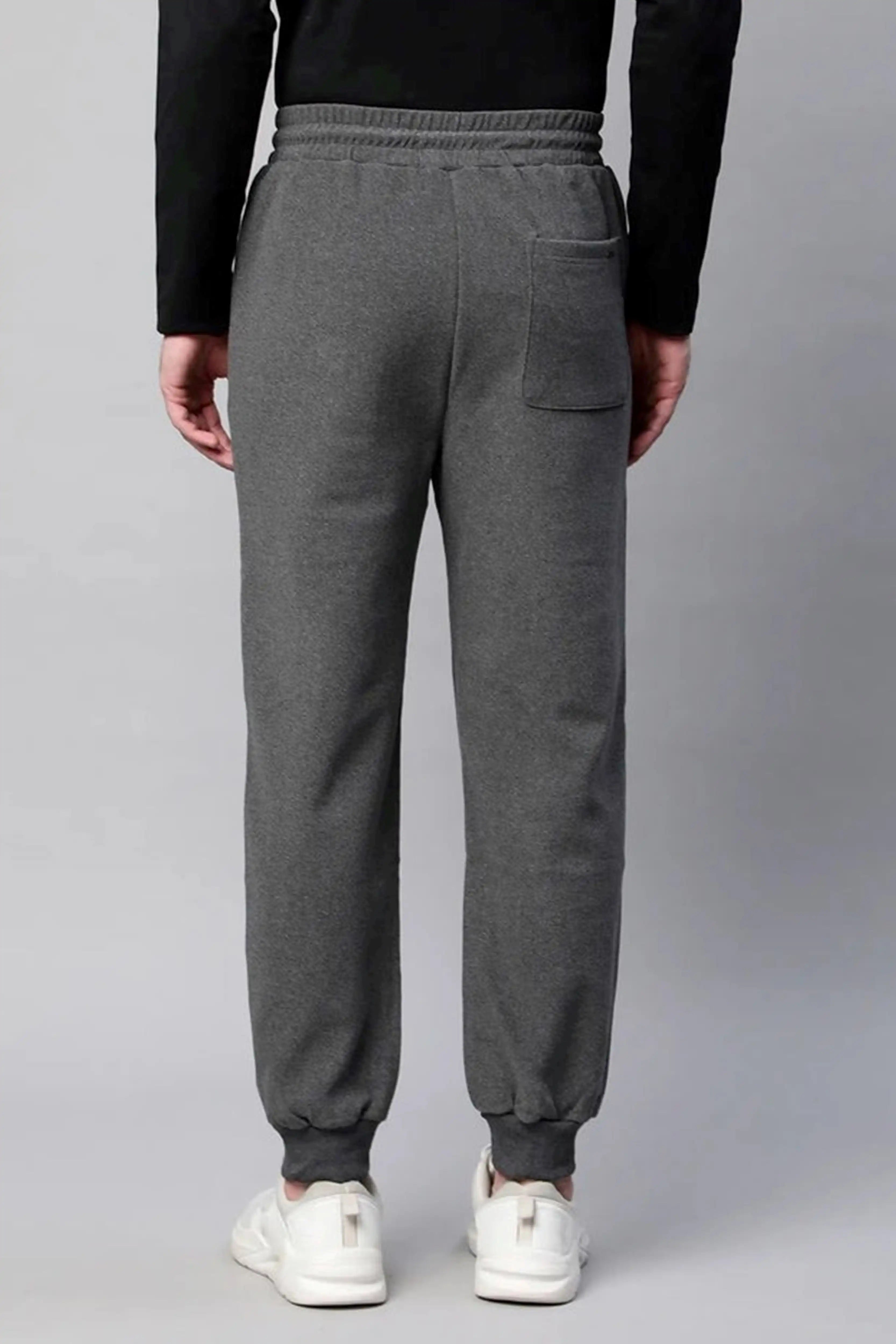 Grey Solid Cotton Blend Winter Joggers