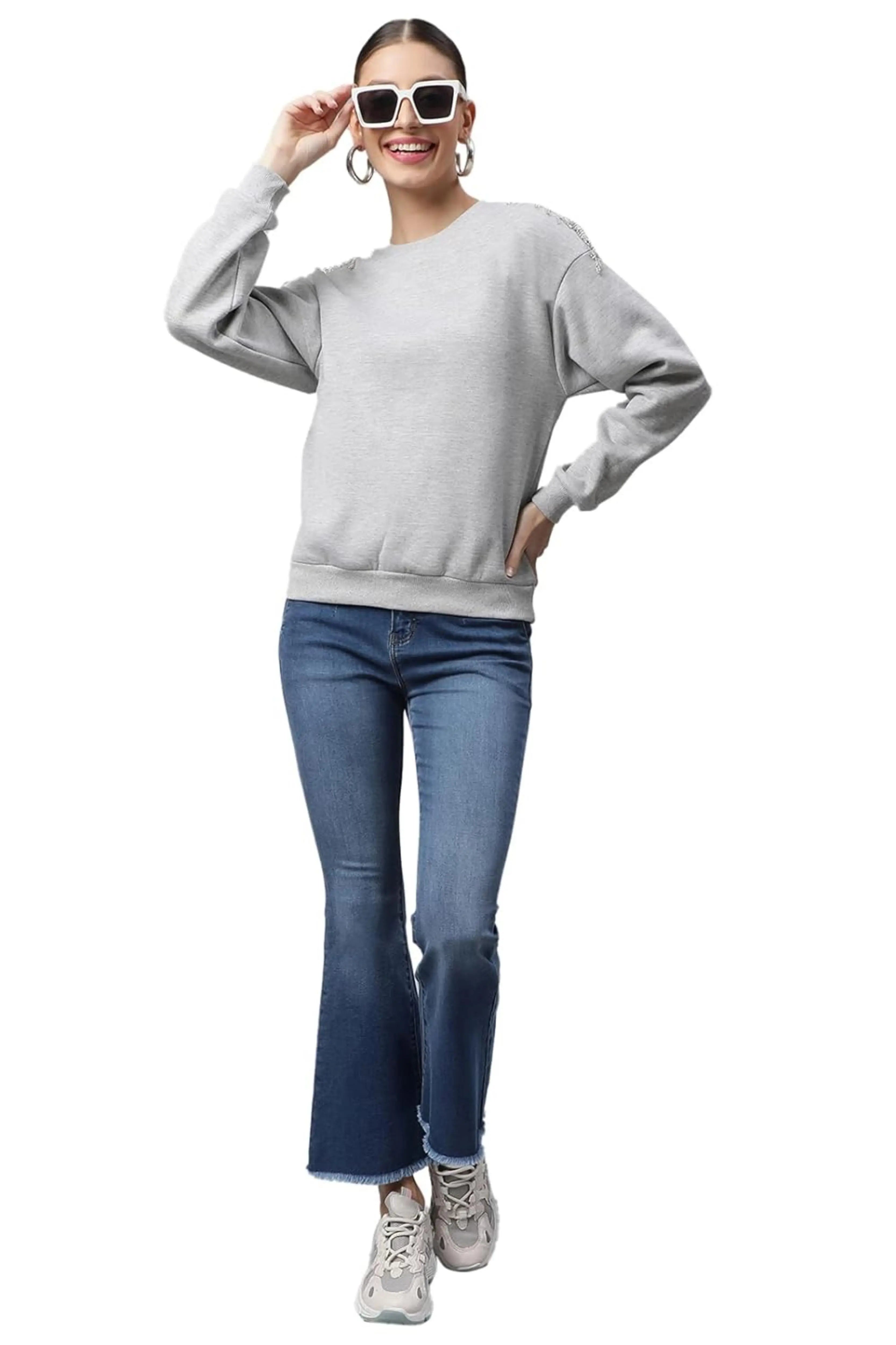 Grey Relaxed Fit Fleece Sweatshirt - Global Republic