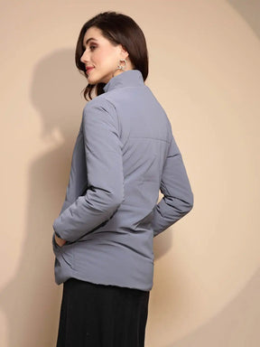 Grey Solid Puffer Jacket