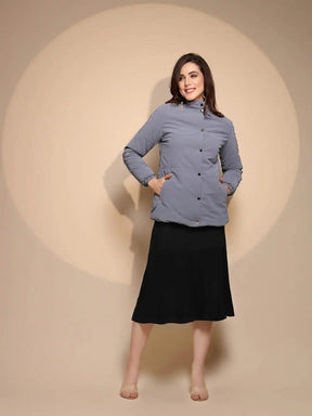 Grey Solid Puffer Jacket