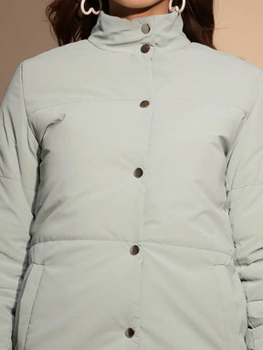 Green Solid Puffer Jacket
