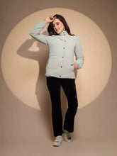 Green Solid Puffer Jacket
