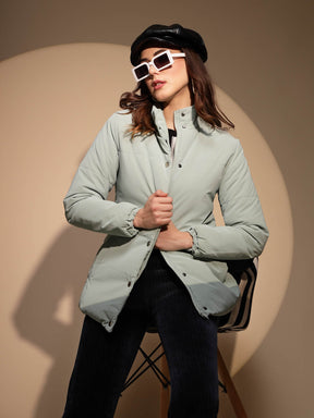 Green Solid Puffer Jacket