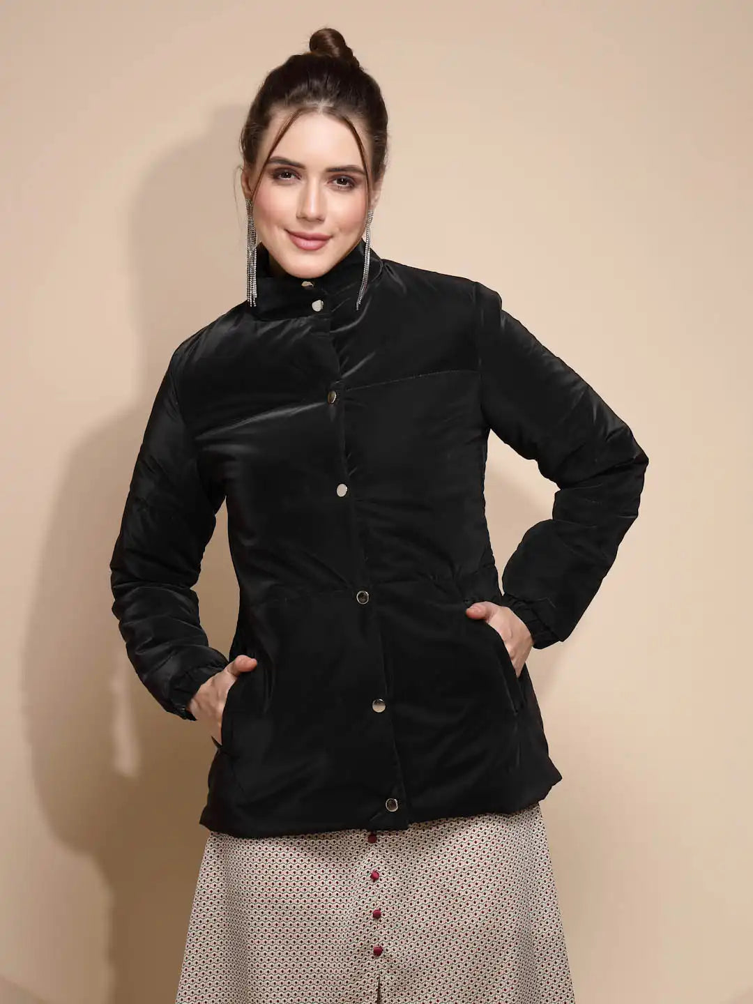 Black Solid Suede Jacket