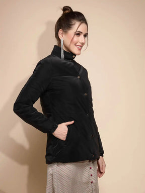 Black Solid Suede Jacket