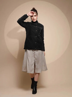 Black Solid Suede Jacket
