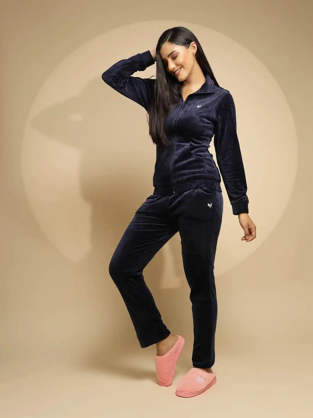 Blue Solid Full Sleeve Collared Neck Hosiery Night Suit Set - Global Republic